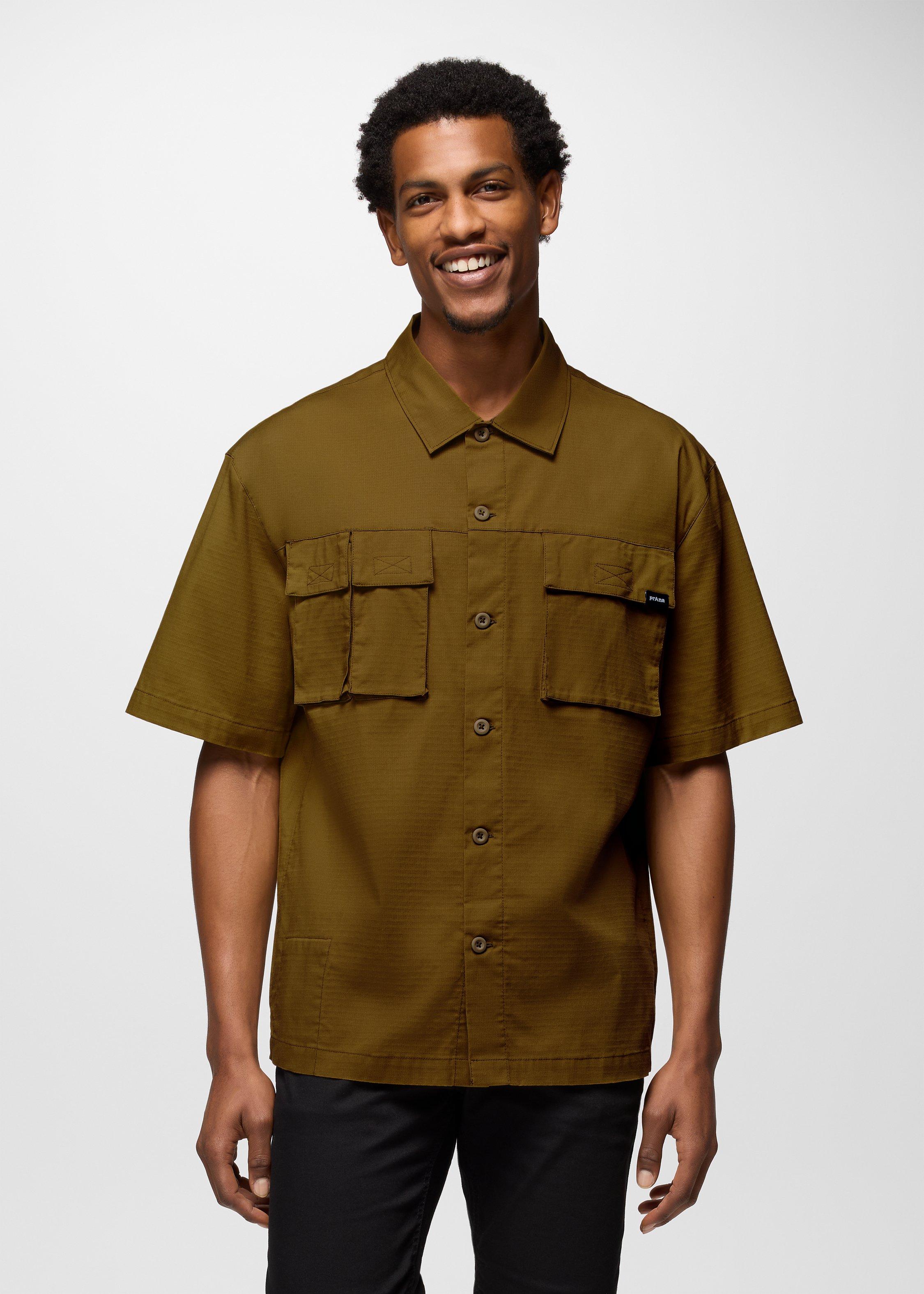 Mens prAna Palisades Ripstop Short Sleeve Shirt - Retro Olive