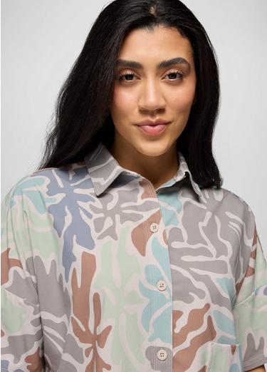 Railay Short Sleeve Button Down, Color: Almond Boogie Bloom, image 3