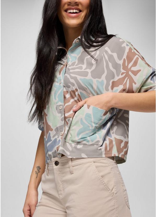 Railay Short Sleeve Button Down, Color: Almond Boogie Bloom, image 4