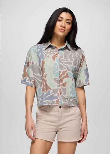 Railay Short Sleeve Button Down, Color: Almond Boogie Bloom, image 3