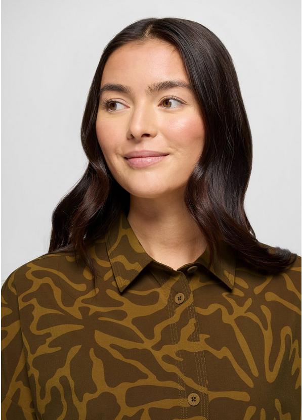 Railay Short Sleeve Button Down, Color: Retro Olive Boogie Bloom, image 3