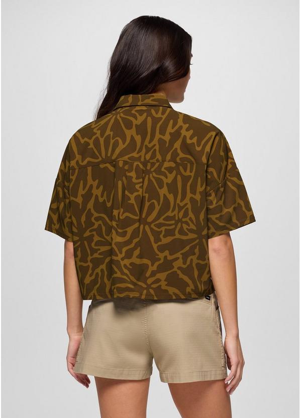 Railay Short Sleeve Button Down, Color: Retro Olive Boogie Bloom, image 2