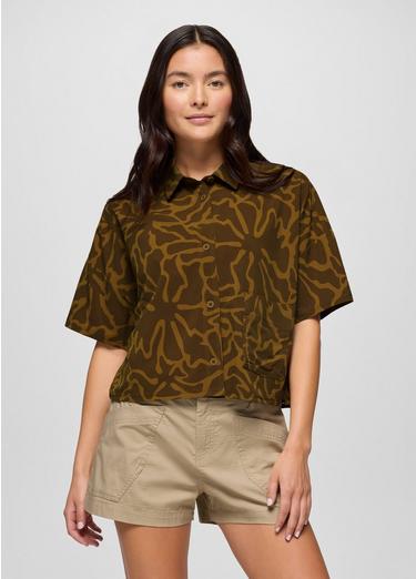 Railay Short Sleeve Button Down, Color: Retro Olive Boogie Bloom, image 5