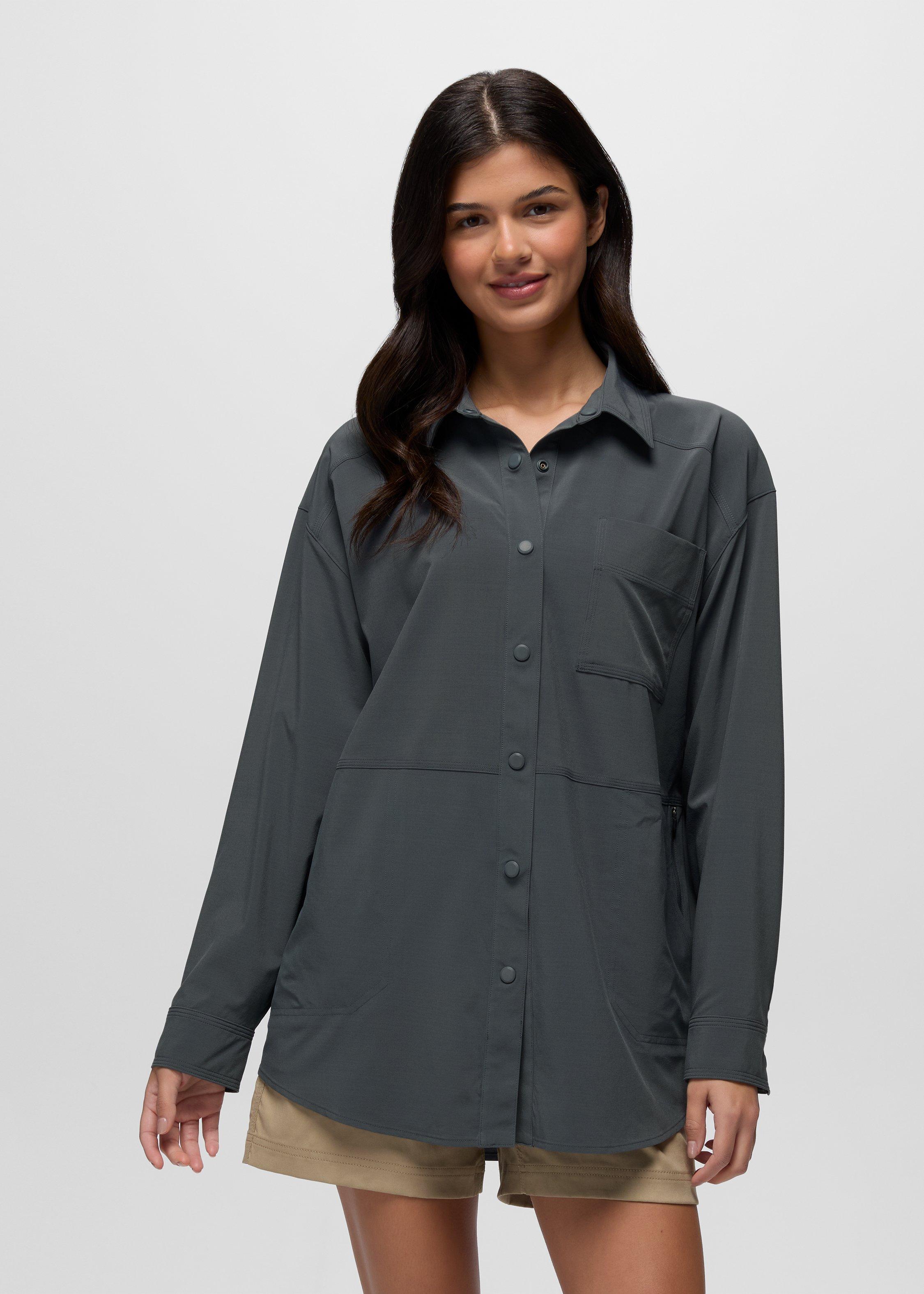 Womens prAna Railay Oversized Button Down - Thundercloud