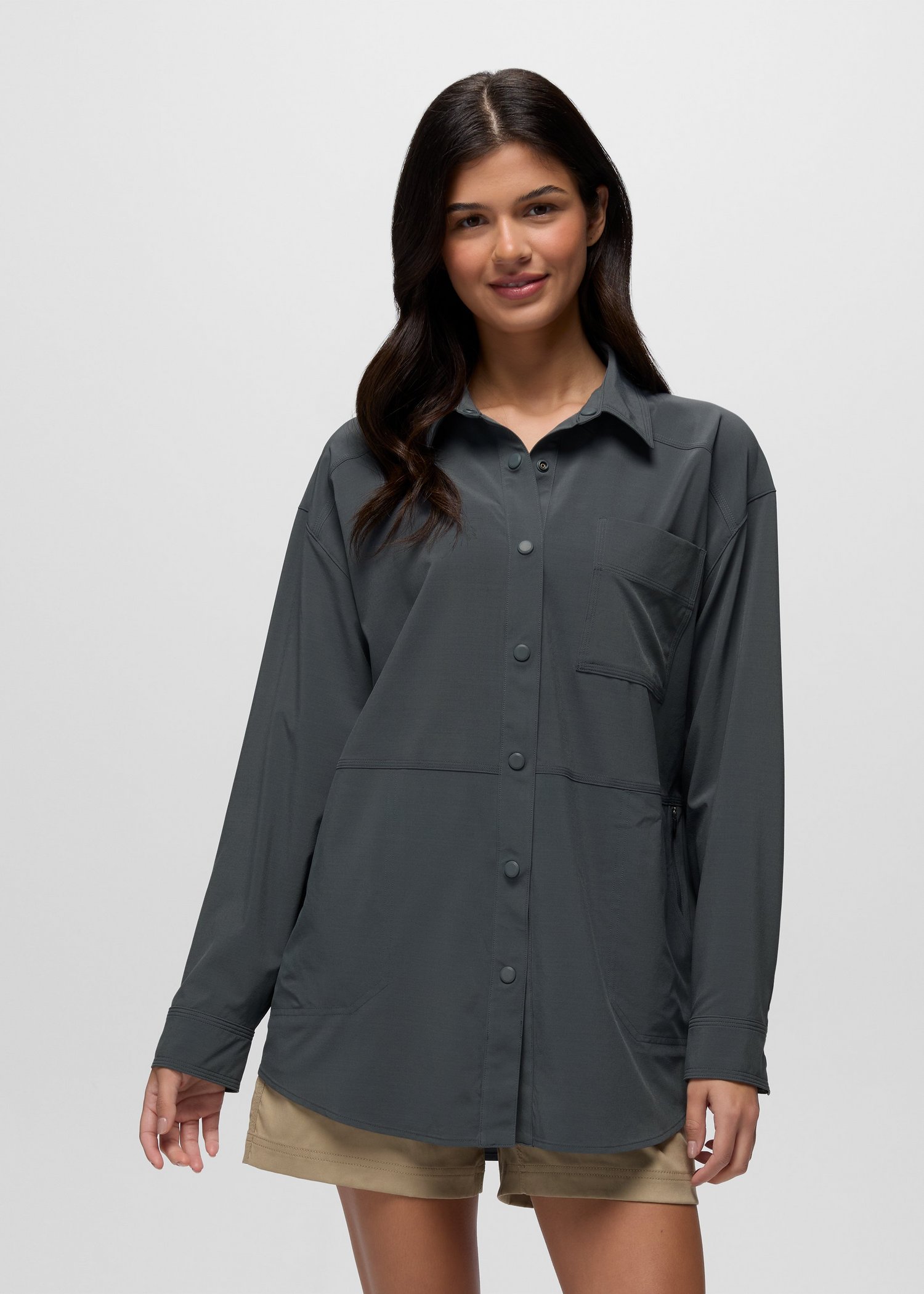 Womens prAna Railay Oversized Button Down - Thundercloud