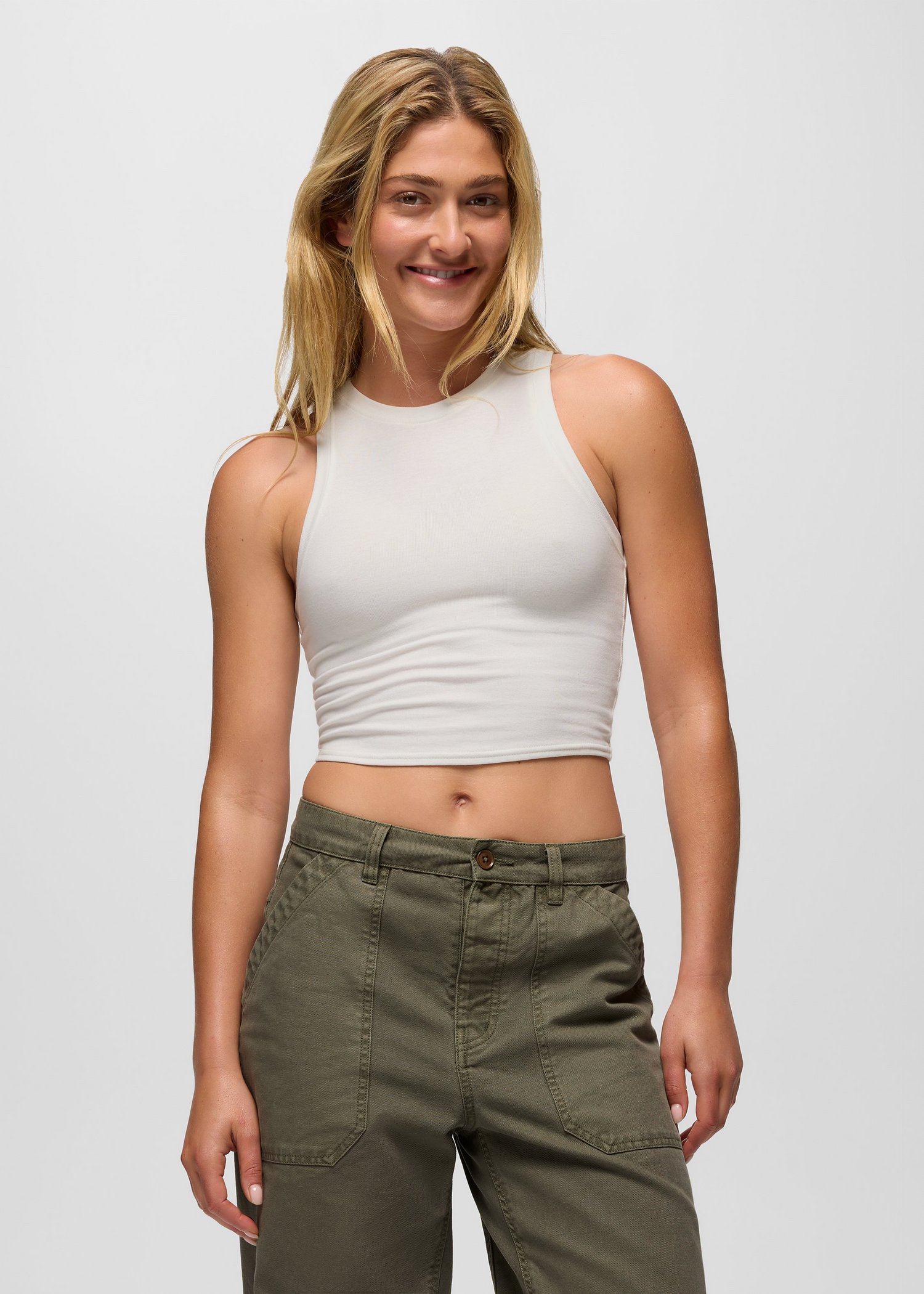 Womens prAna Lotus High Neck Tank - Soft White