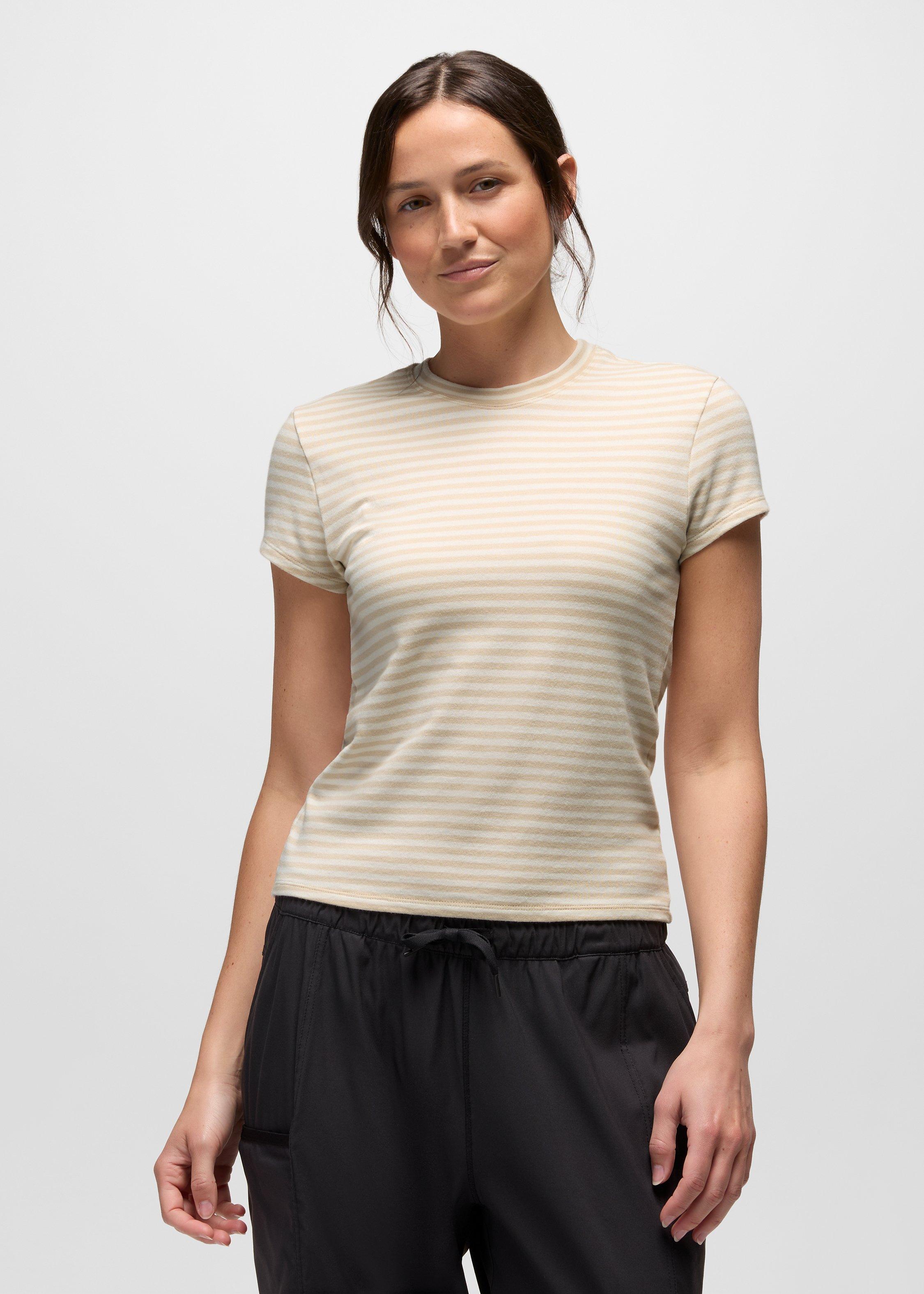 Womens prAna Lotus Short Sleeve Tee - Stone Stripe