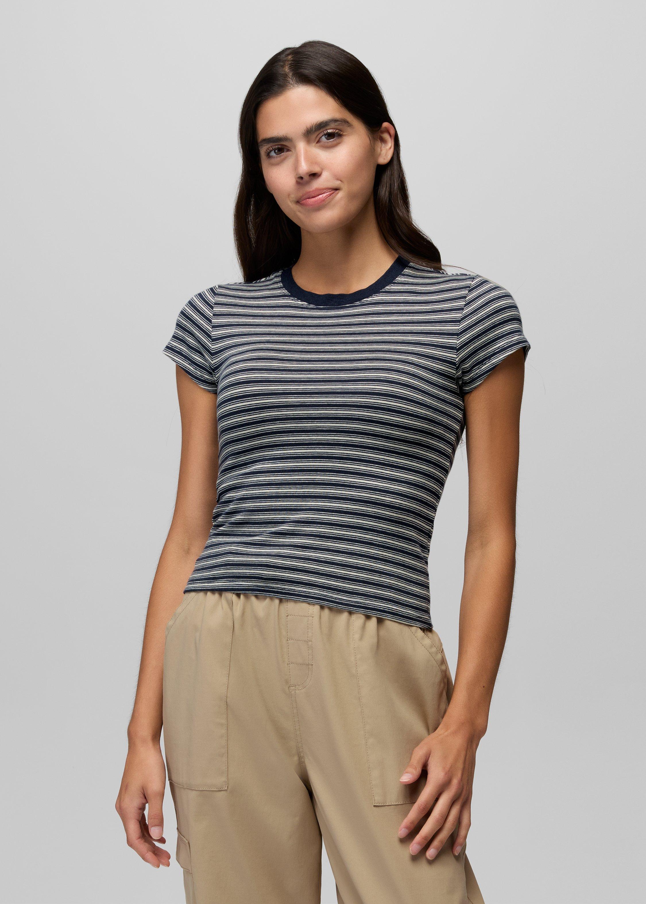 Womens prAna Lotus Short Sleeve Tee - Nautical Stripe