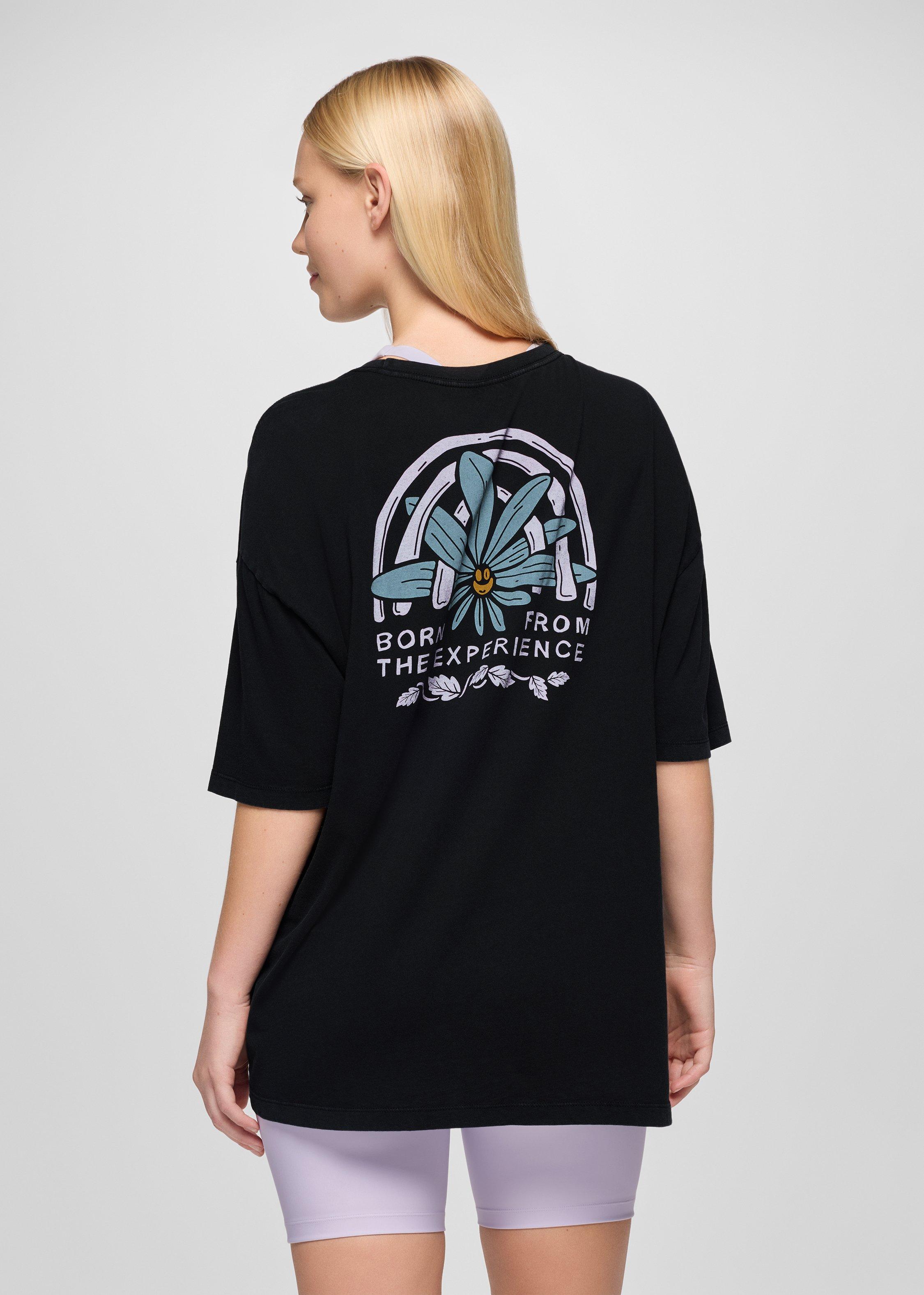 Womens prAna Everyday Graphic Oversized Tee - Black Happy Petals