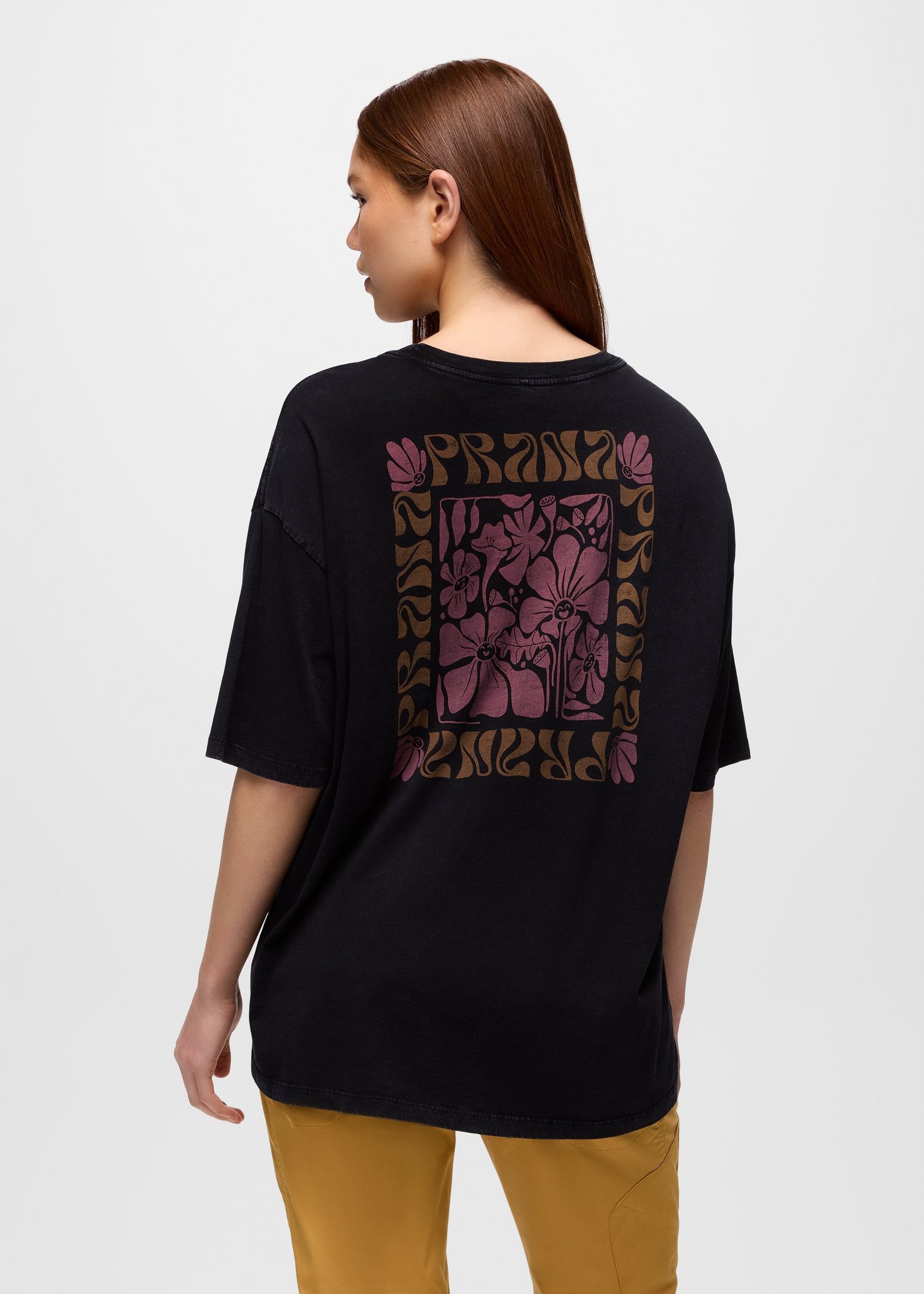 Womens prAna Everyday Graphic Oversized Tee - Black Good Vibes