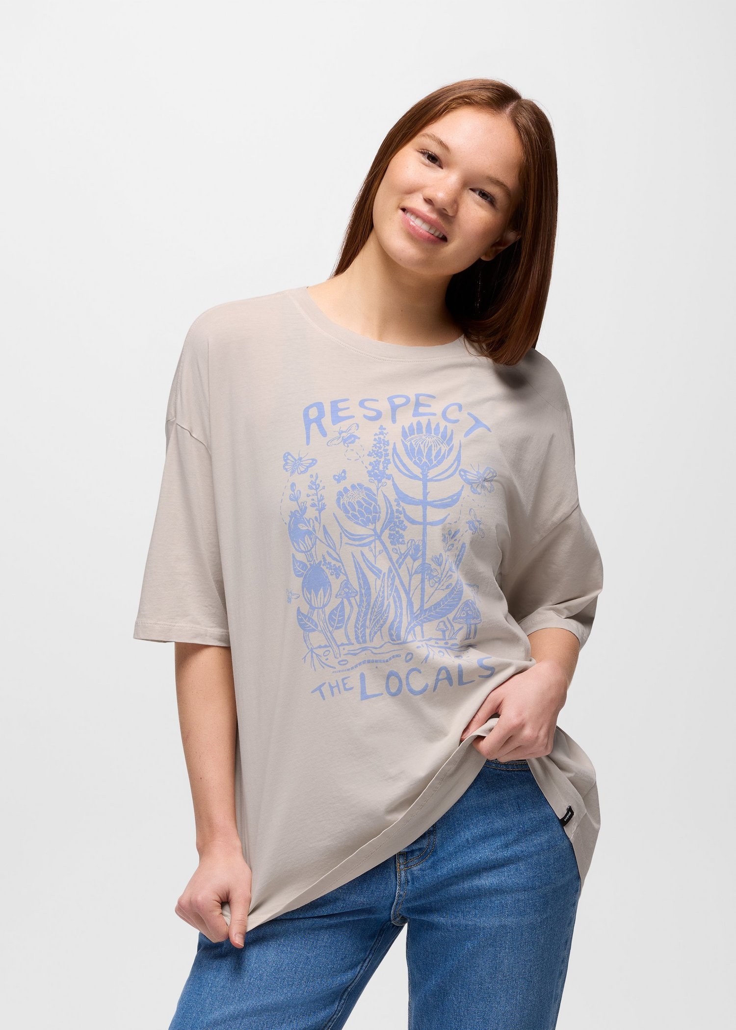 Womens prAna Everyday Graphic Oversized Tee - Almond Locals