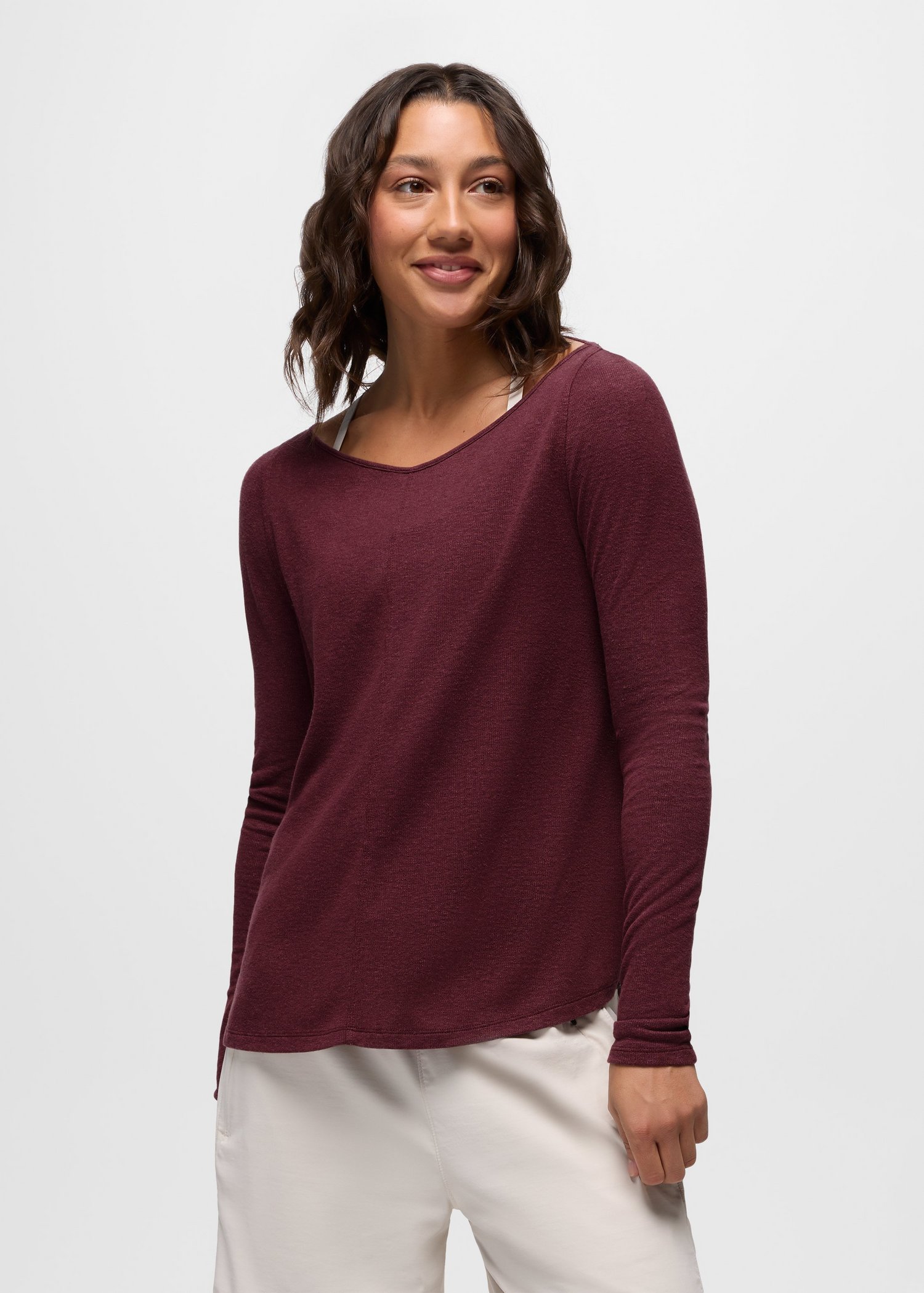 Womens prAna New Moon Long Sleeve - Deep Vino