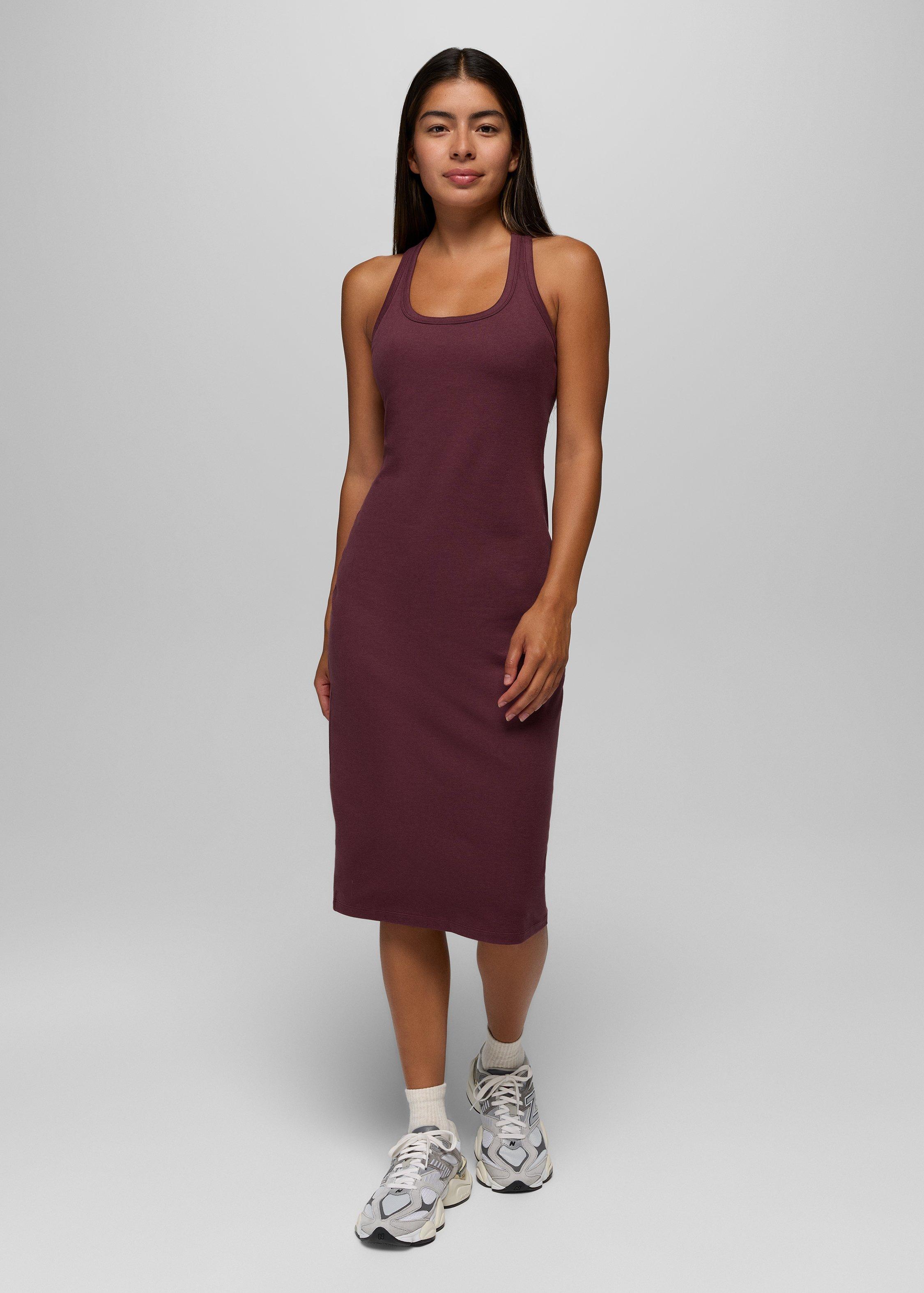 Womens prAna Heavana&trade; Racerback Midi Dress - Deep Vino Heather