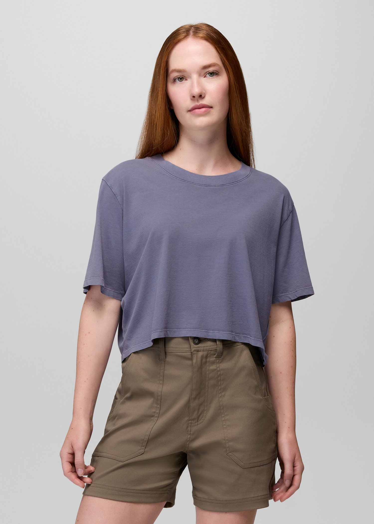 Womens prAna Everyday Crop Tee - Taro