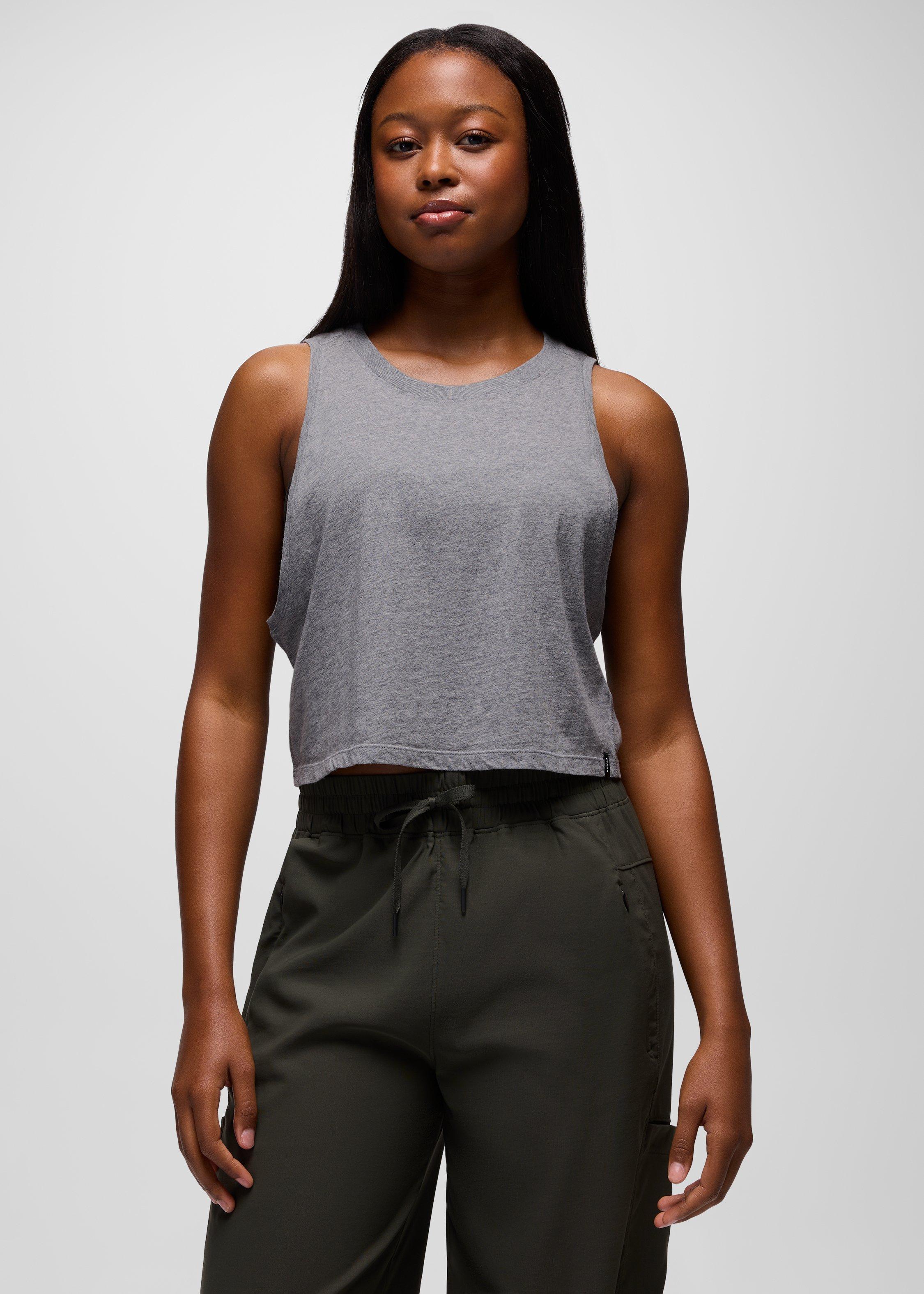 Womens prAna Everyday Crop Tank - Medium Heather Grey