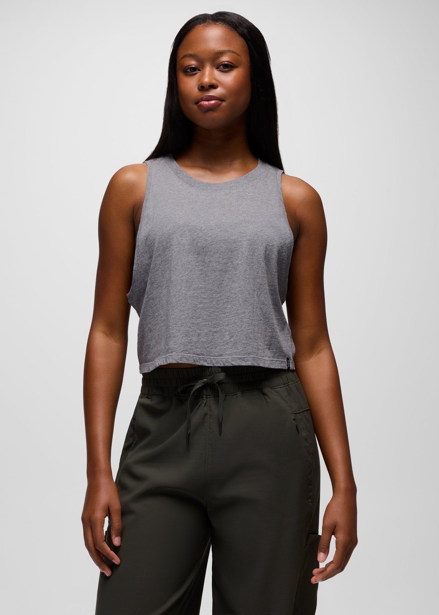 Womens prAna Everyday Crop Tank - Medium Heather Grey
