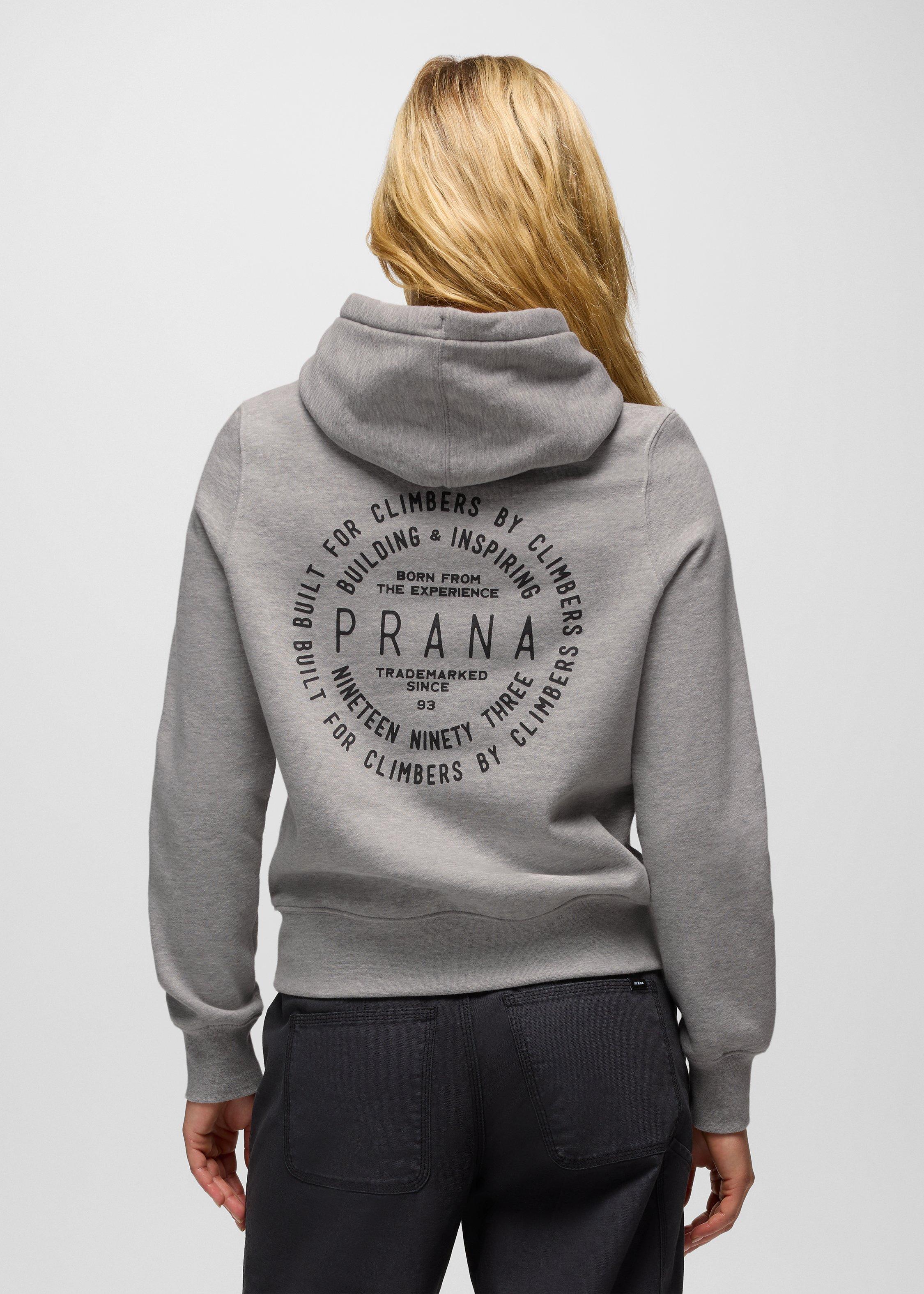Womens prAna Fleece Graphic Hoodie - Heather Grey Simple Story
