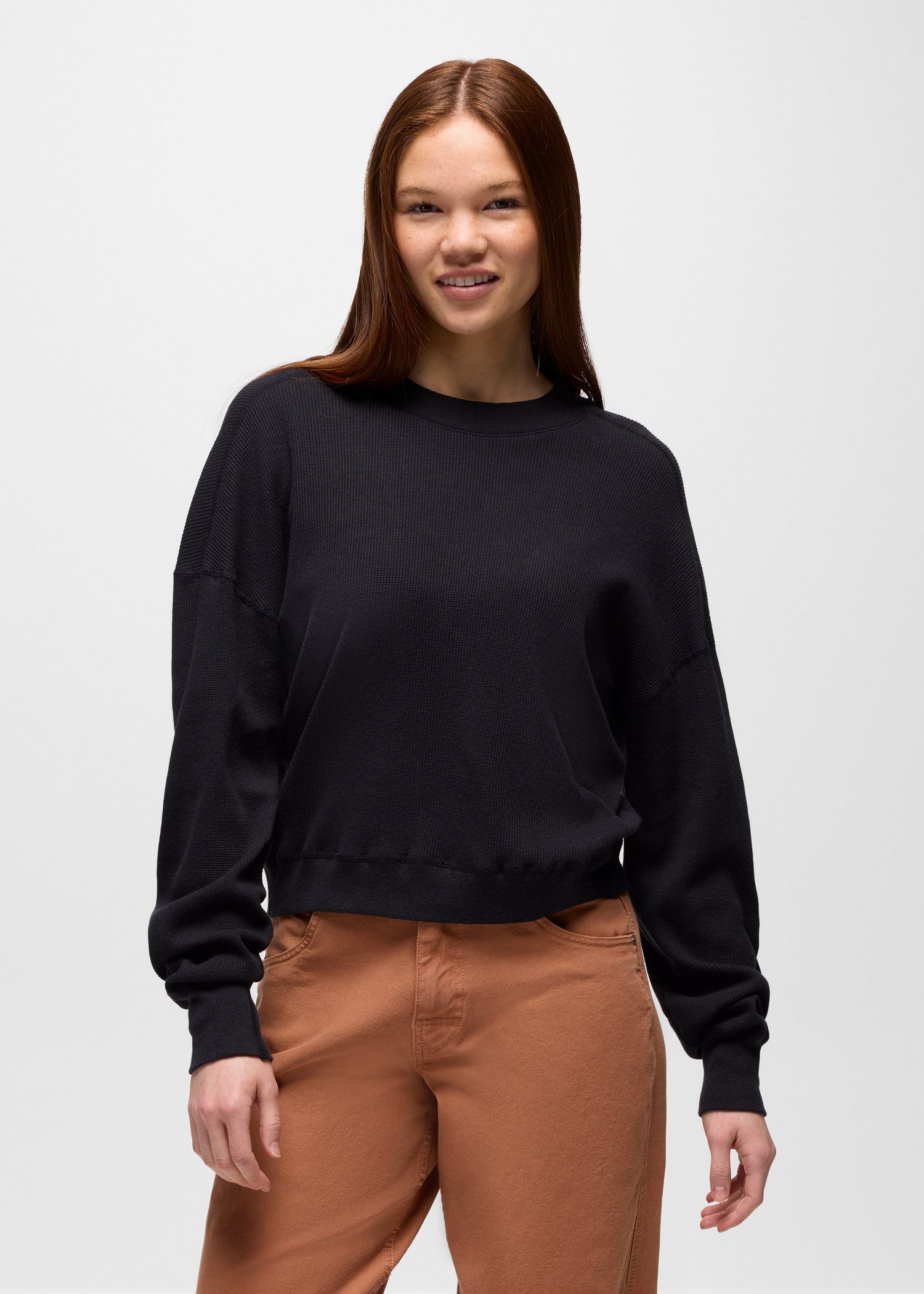 Womens prAna Touchstone Long Sleeve Crew - Black Heather