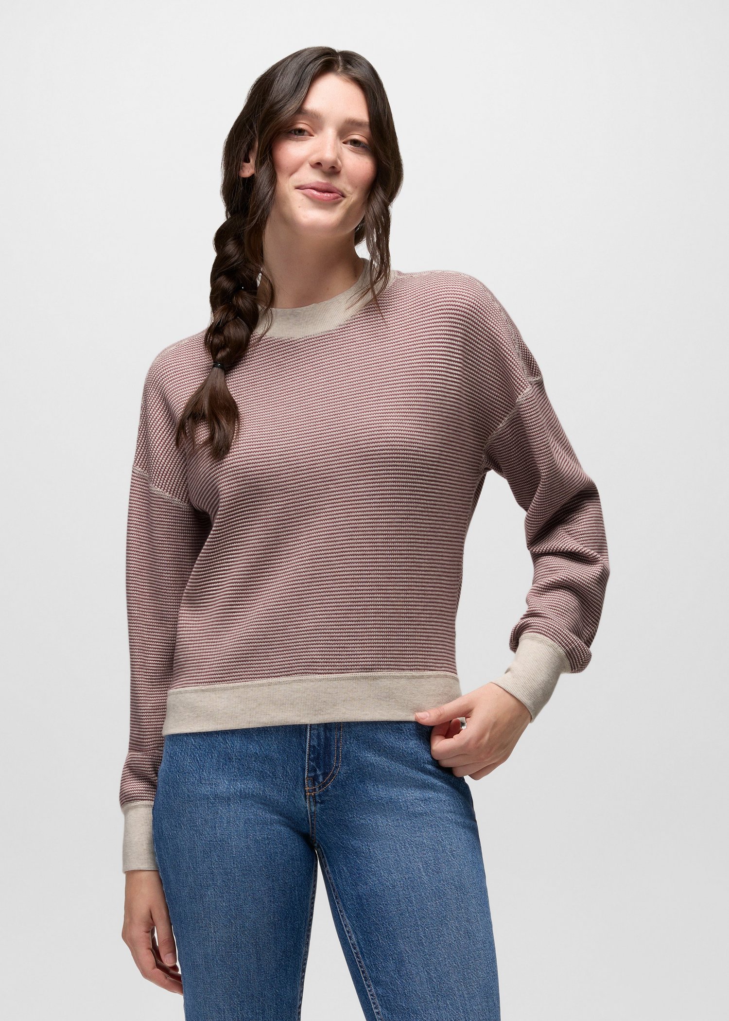 Womens prAna Touchstone Long Sleeve Crew - Newberry Heather Stripe