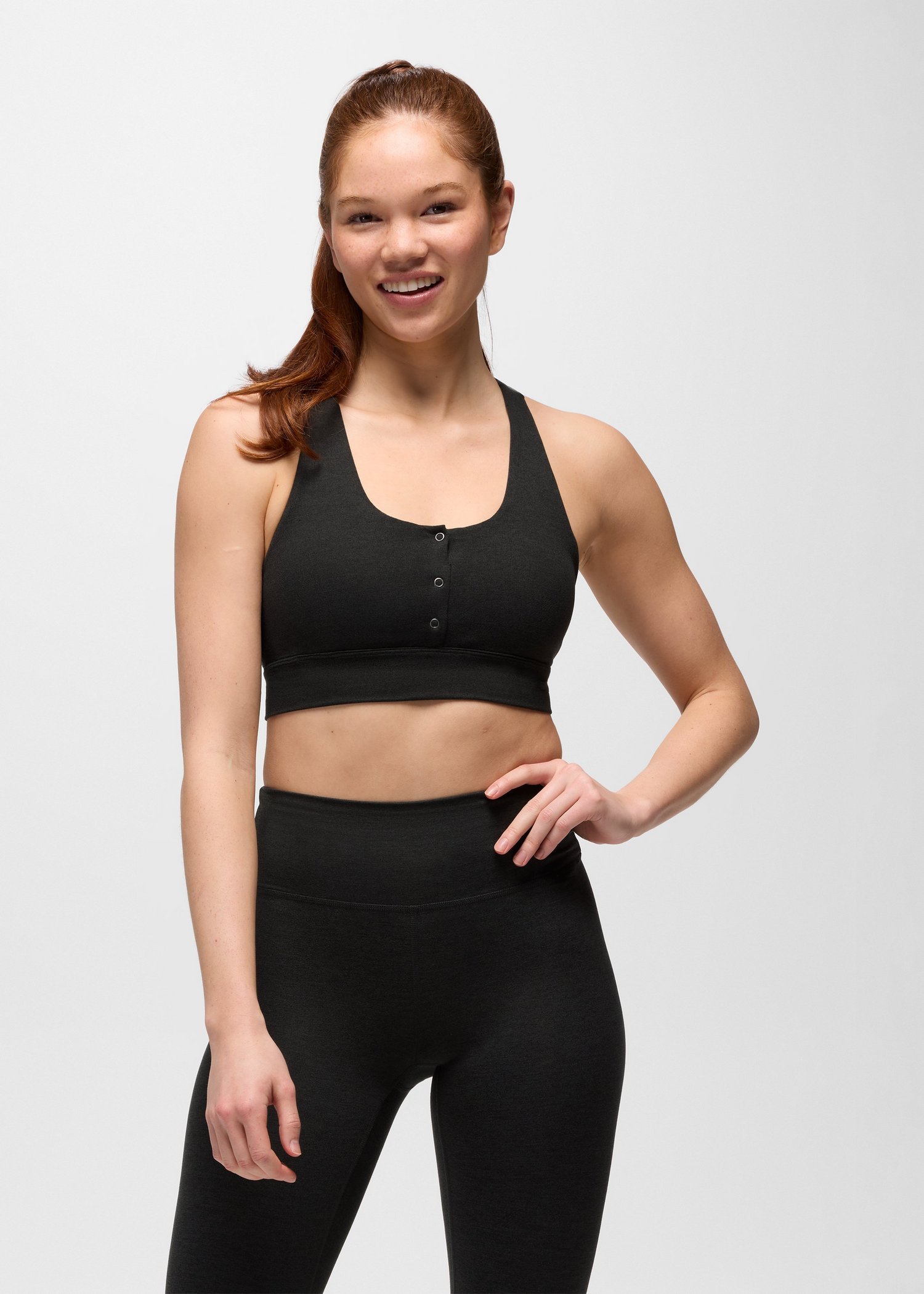 Womens prAna Heavana™ Henley Bra - Black Heather
