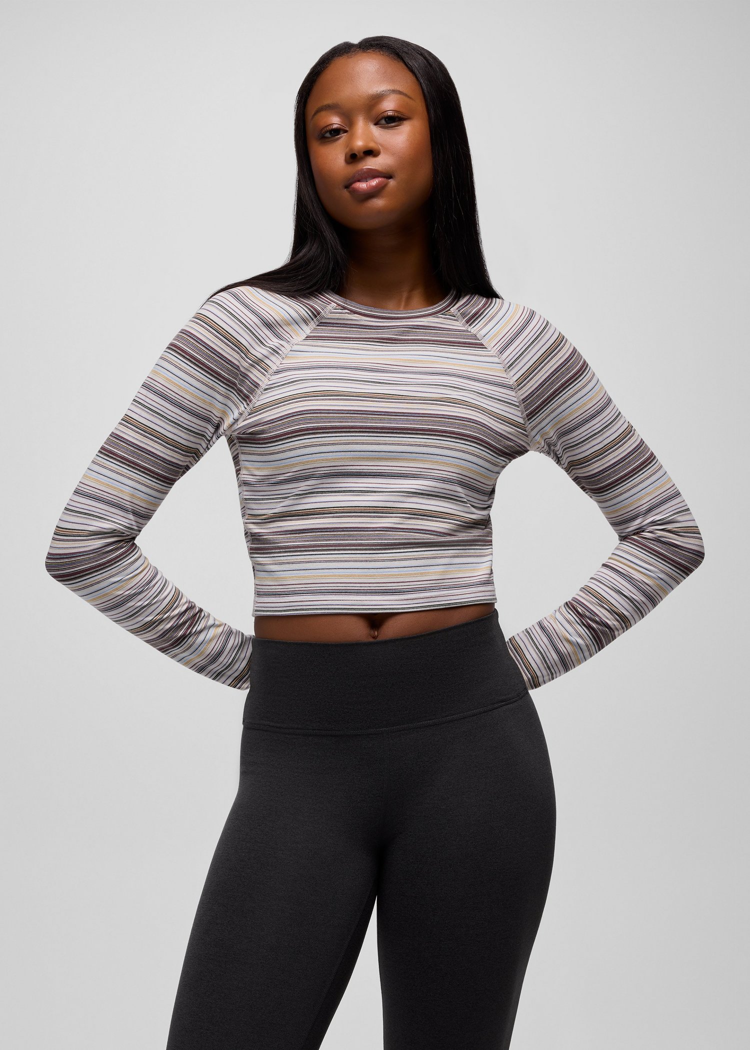 Womens prAna Heavana™ Long Sleeve - Almond Microstripe