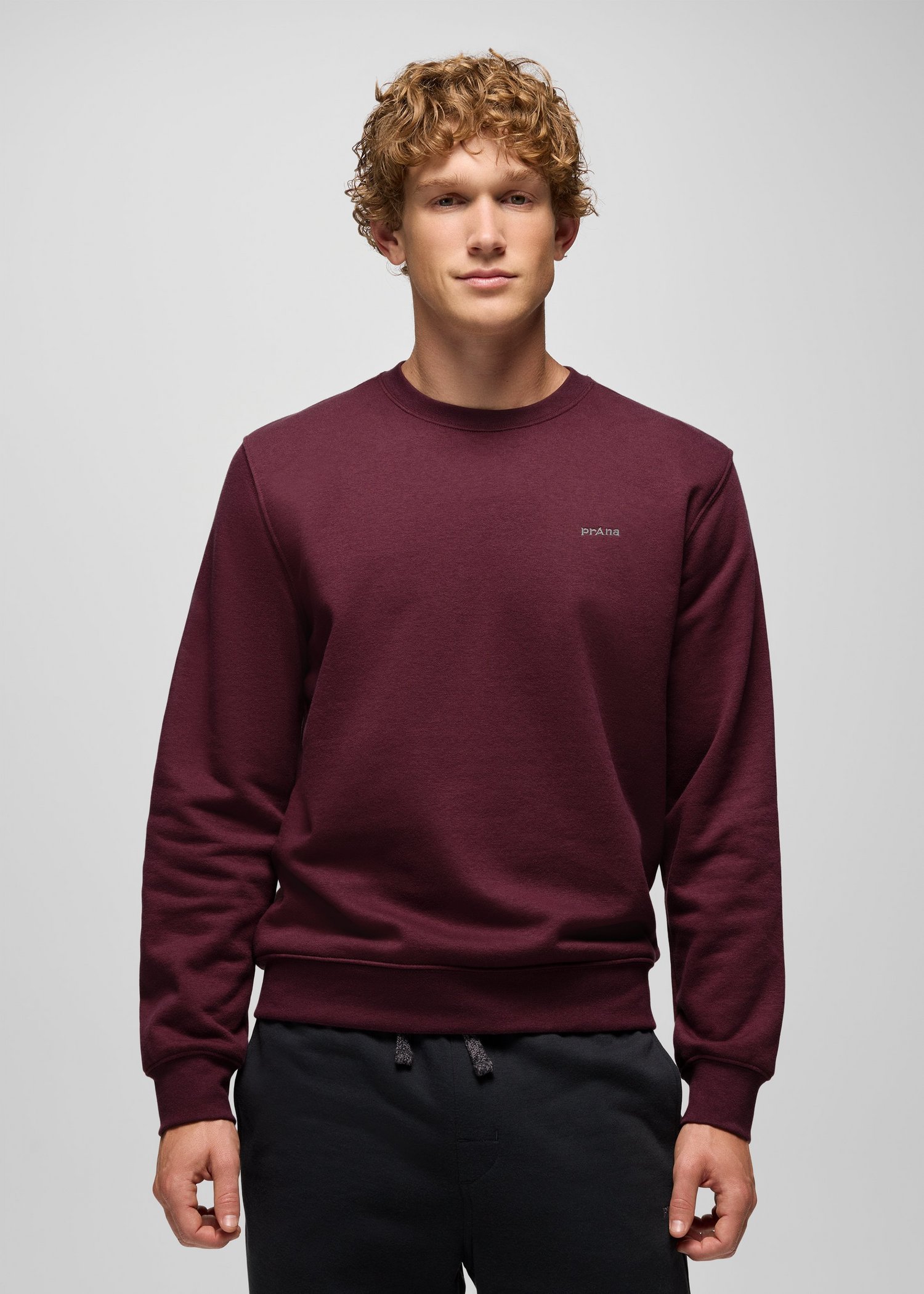 Mens prAna Fleece Crew Sweatshirt - Deep Vino