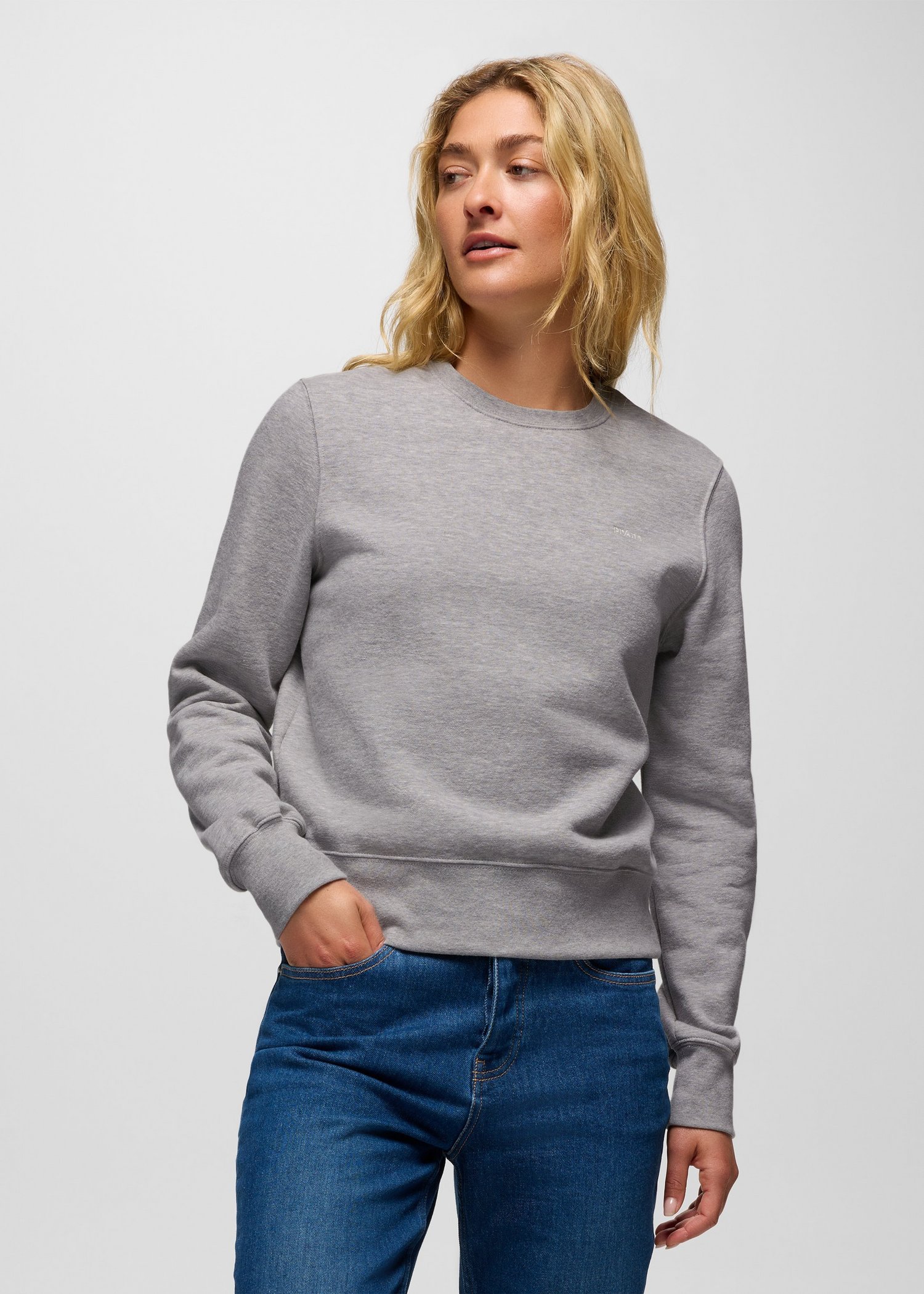 Womens prAna Fleece Crew Sweatshirt - Heather Grey