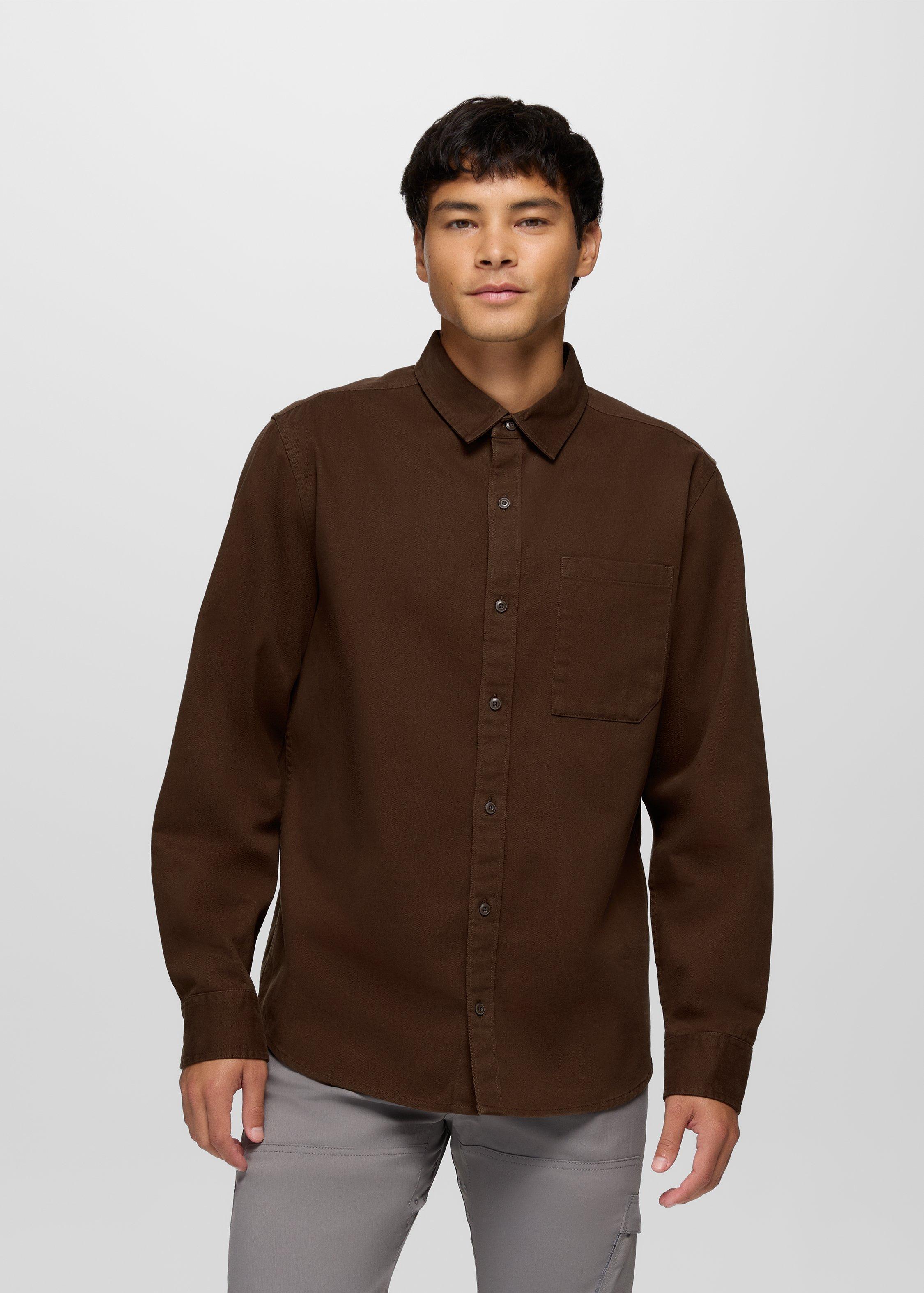 Mens prAna Arbored Long Sleeve Shirt - Dark Roast