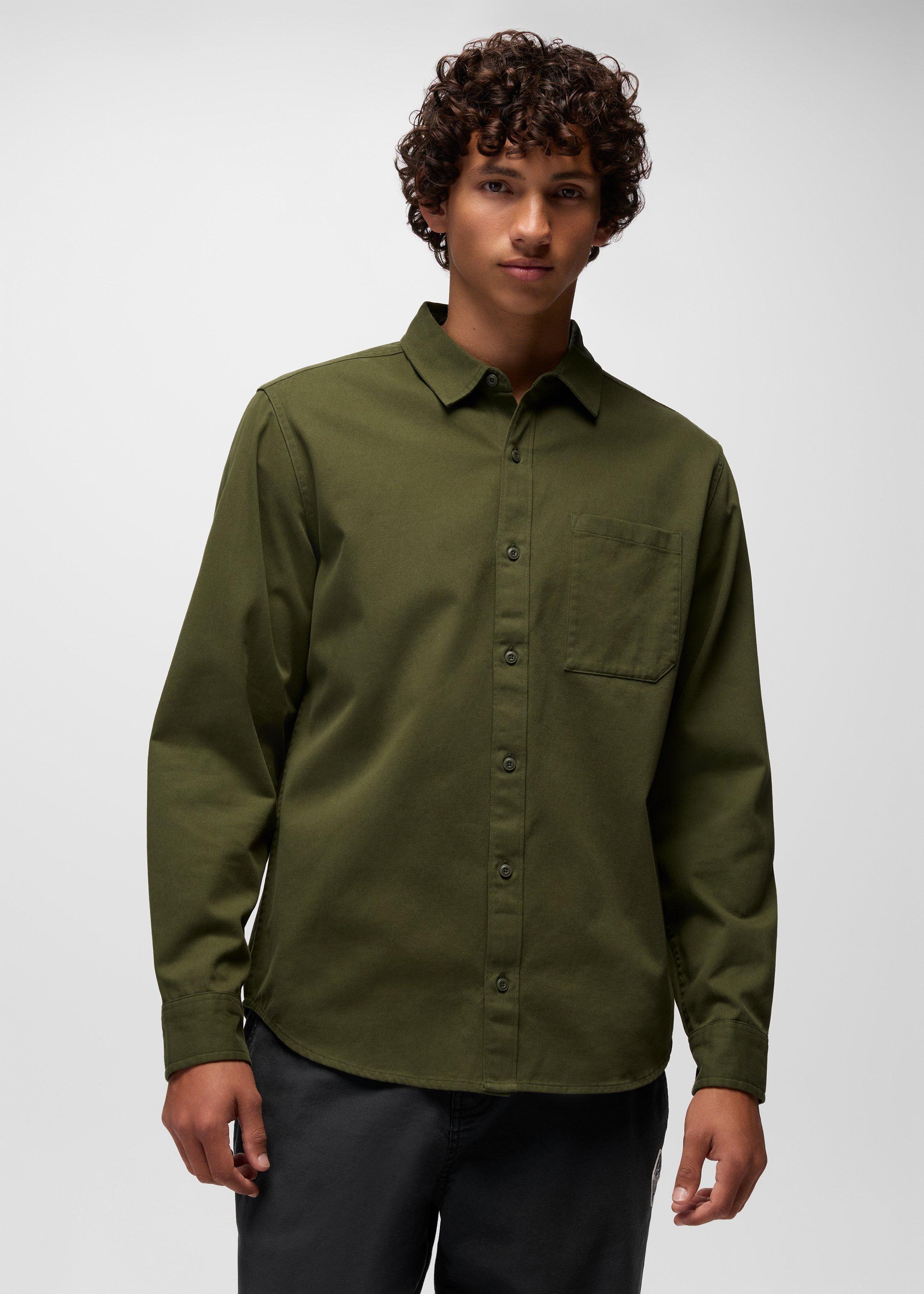 Mens prAna Arbored Long Sleeve Shirt - Cargo Green