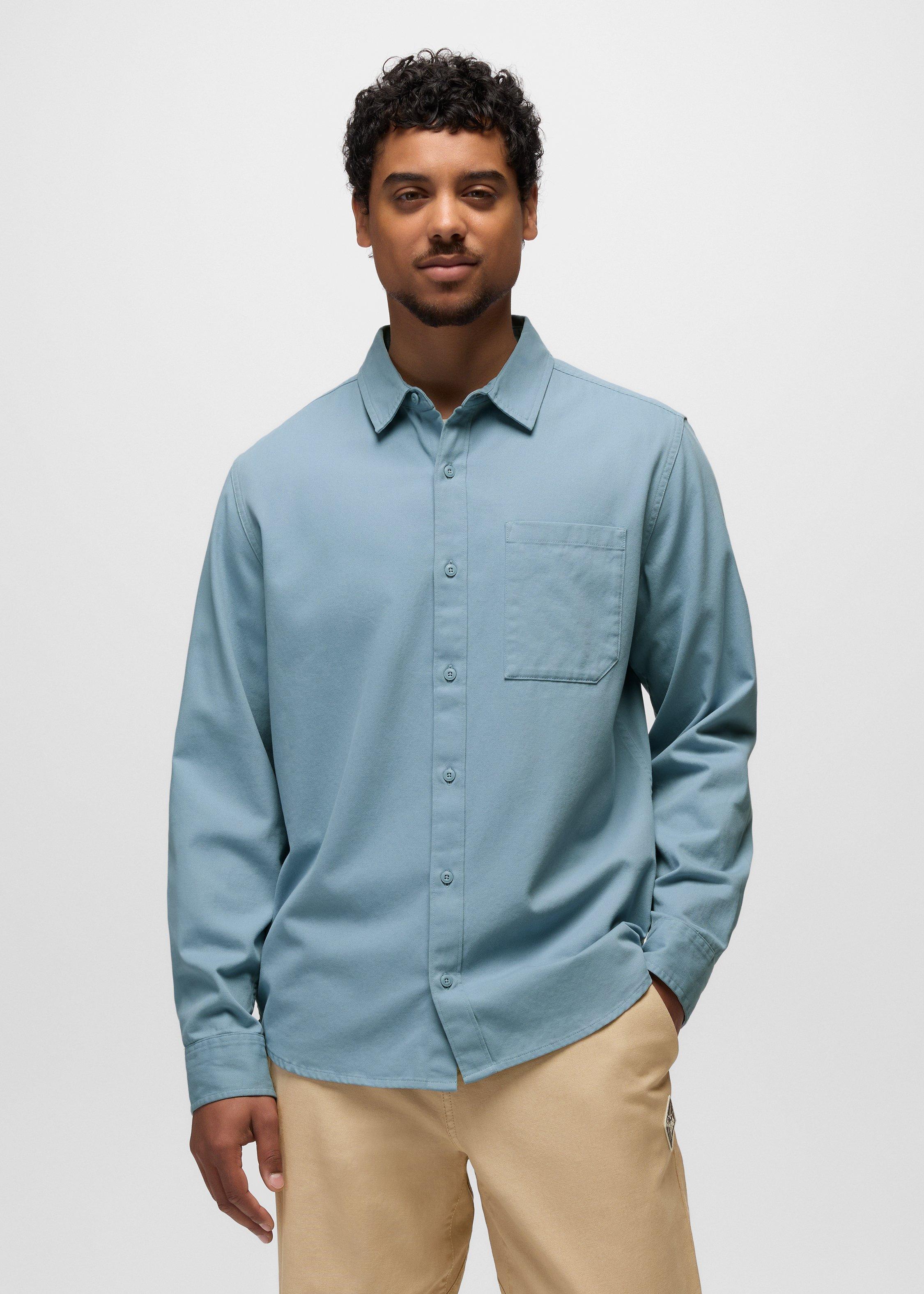 Mens prAna Arbored Long Sleeve Shirt - Glacier Skies