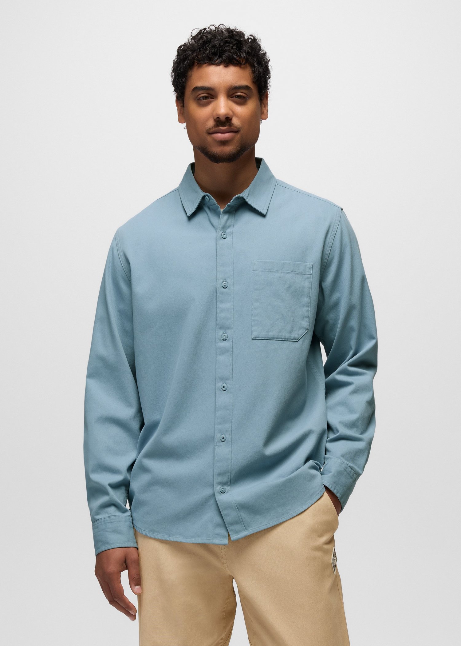 Mens prAna Arbored Long Sleeve Shirt - Glacier Skies
