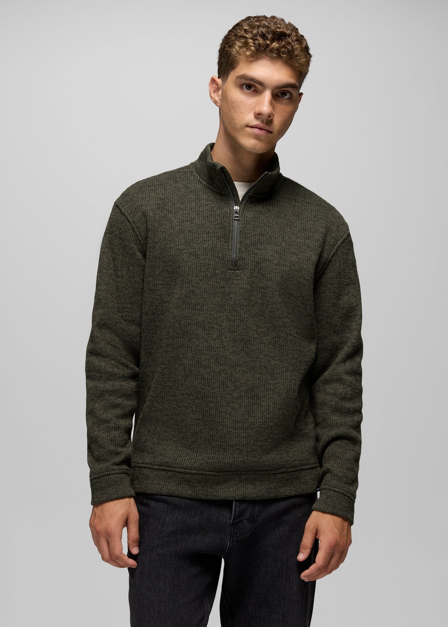 Mens prAna Two Harbors 1/4 Zip Sweater - Spruce Heather