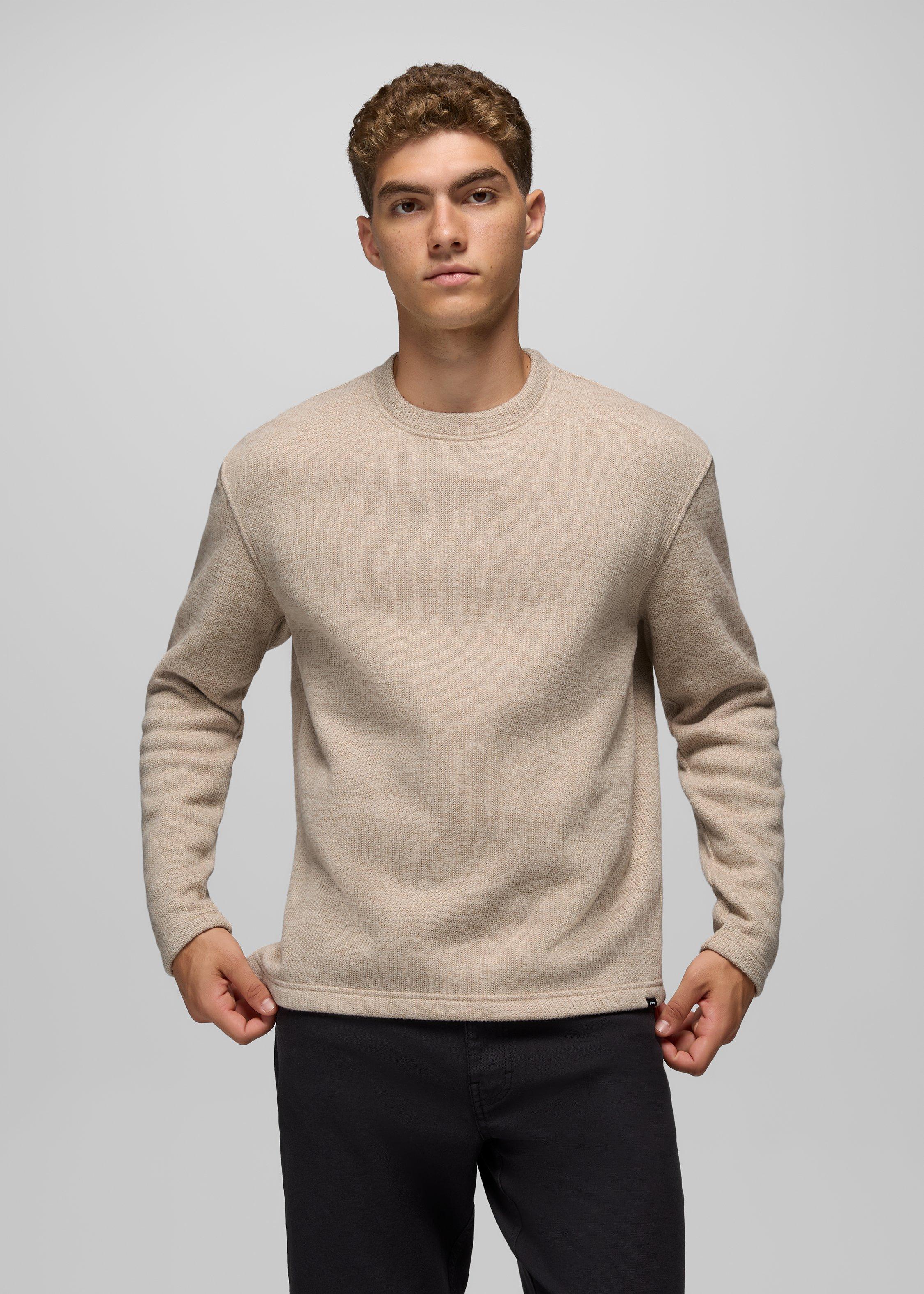 Mens prAna Two Harbors Sweater Crew - Oatmeal Heather