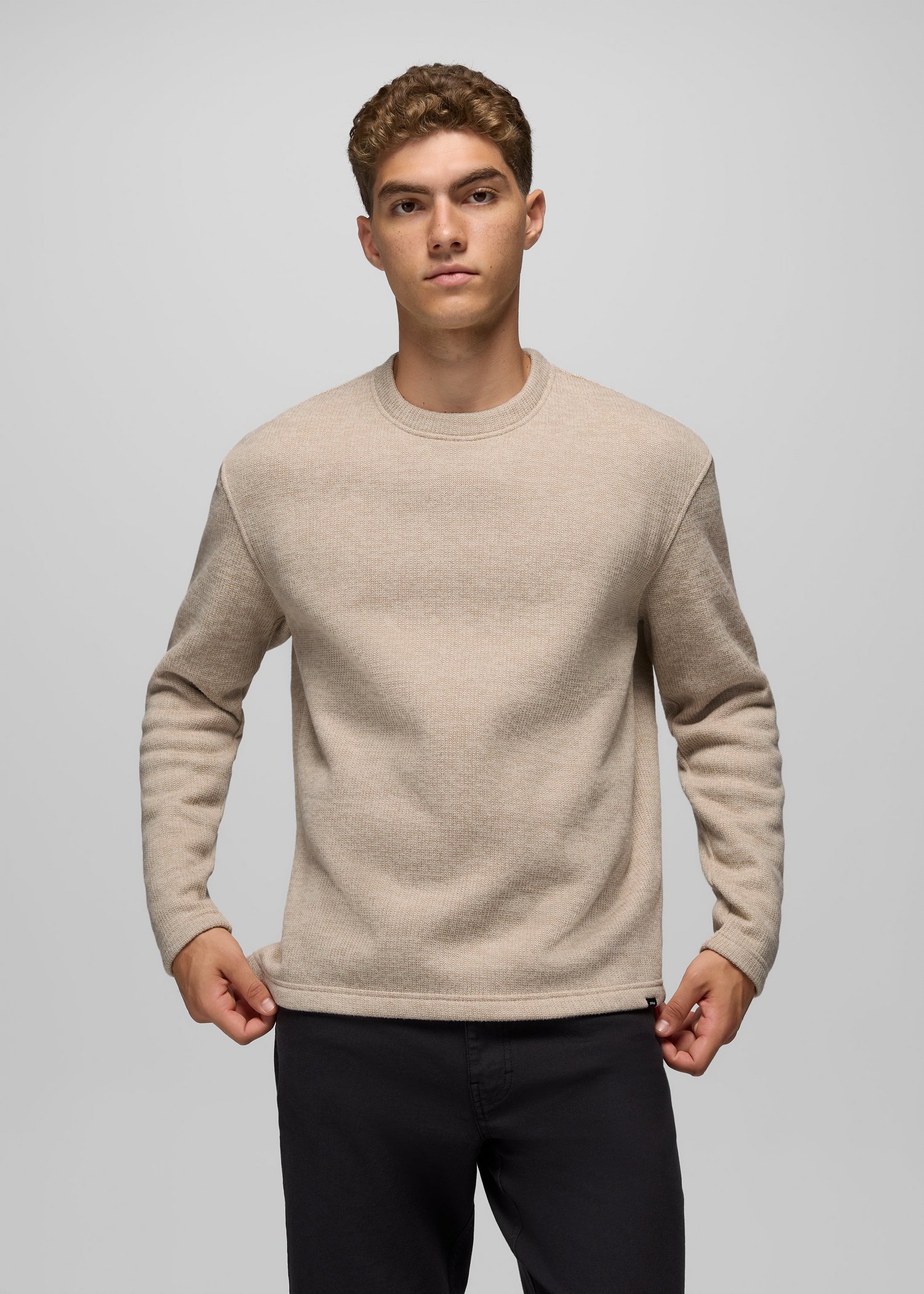 Mens prAna Two Harbors Sweater Crew - Oatmeal Heather