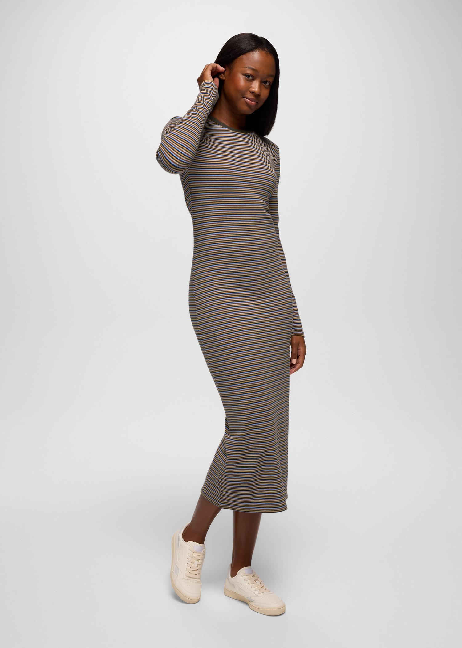 Womens prAna Lotus Midi Dress - Long Beach Stripe