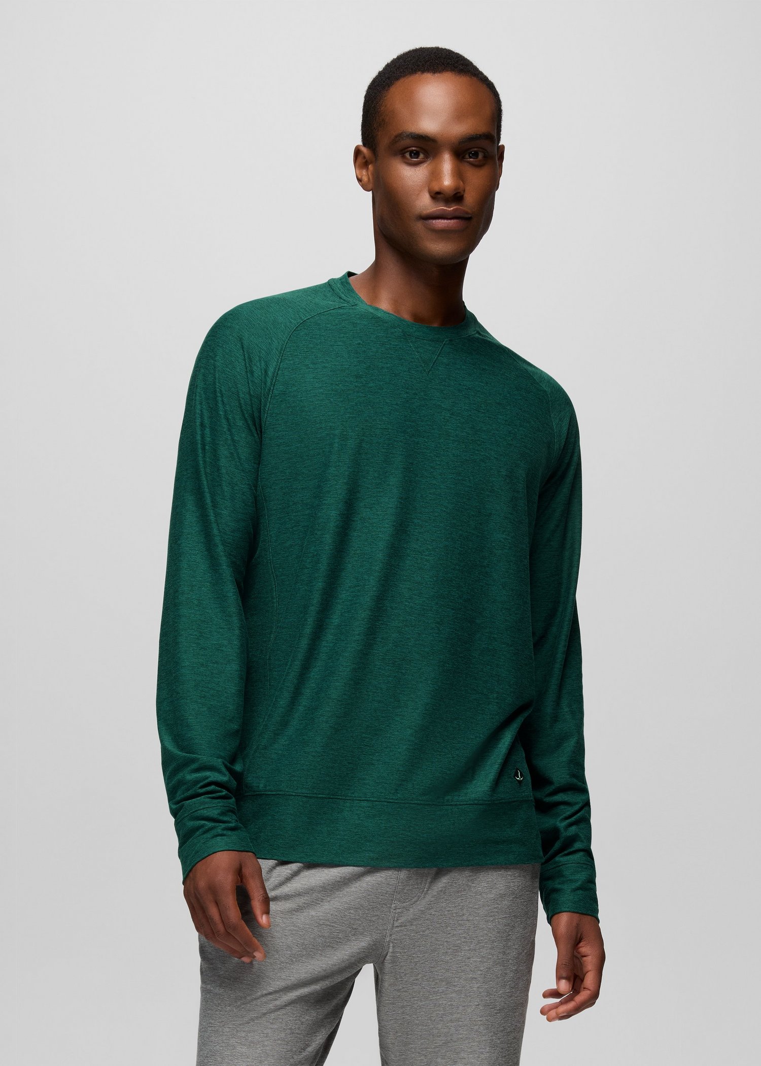 Mens prAna Altitude Tracker Light Crew - Root Green Heather