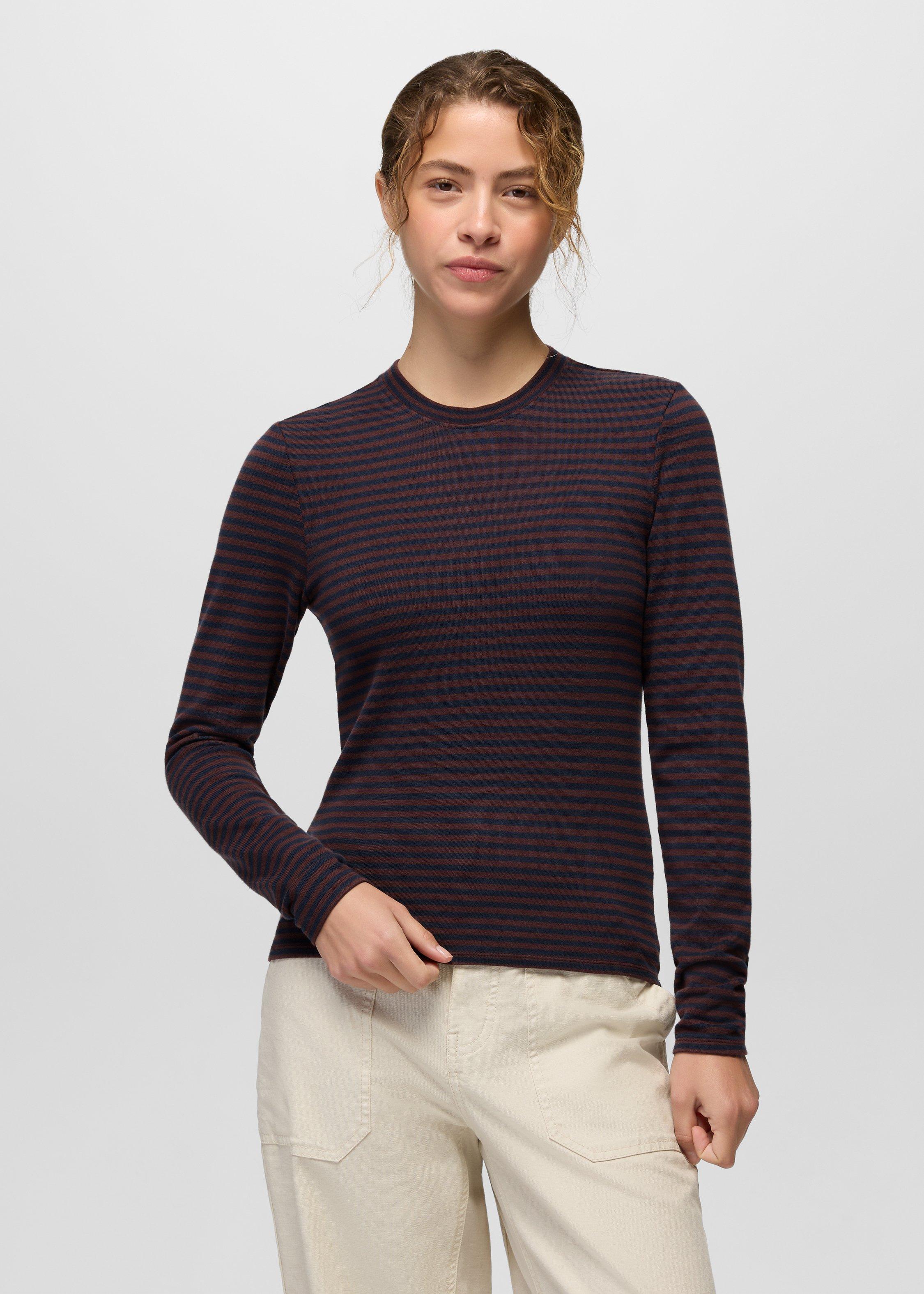 Womens prAna Lotus Long Sleeve Tee - Cacao Stripe