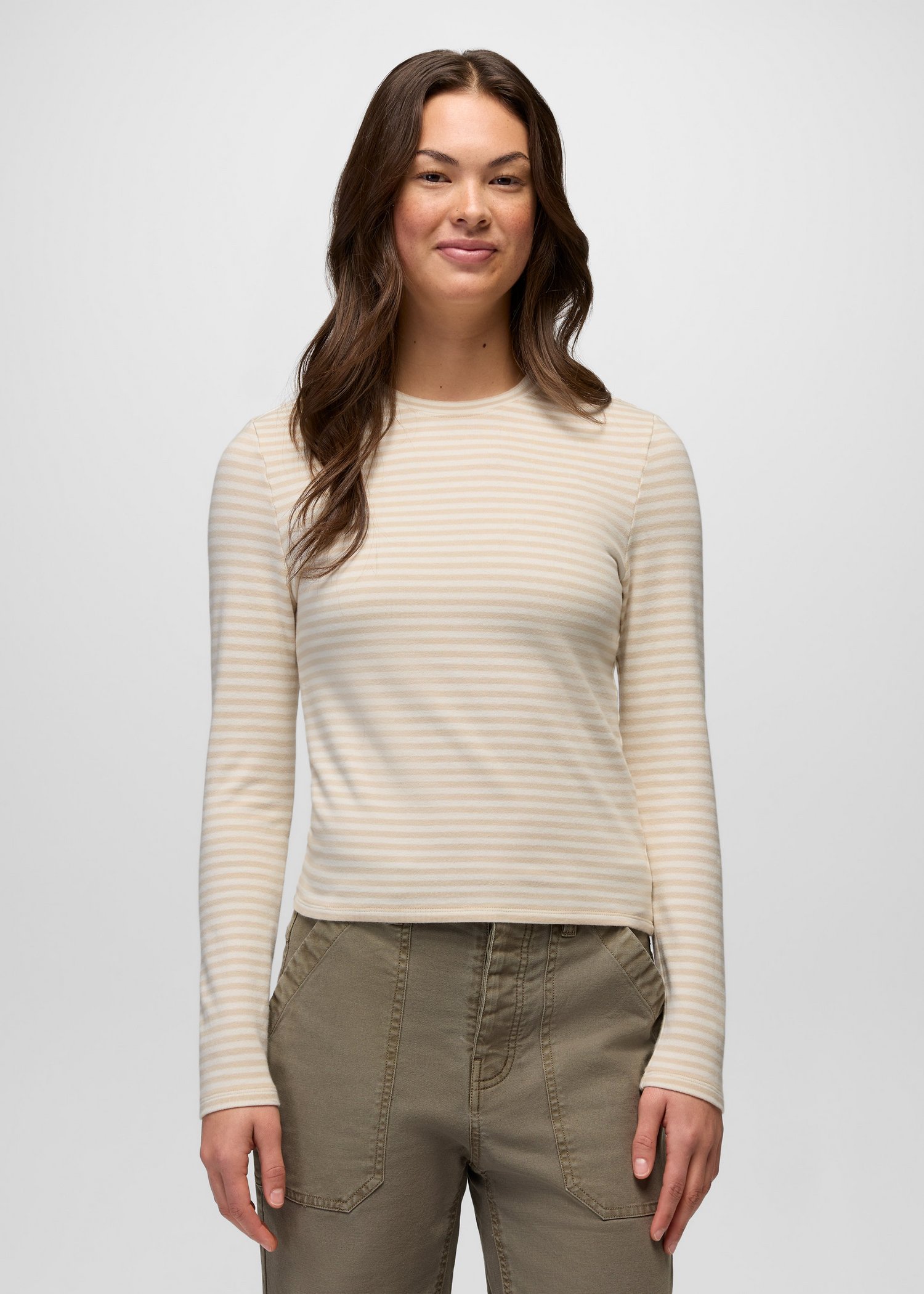 Womens prAna Lotus Long Sleeve Tee - Stone Stripe