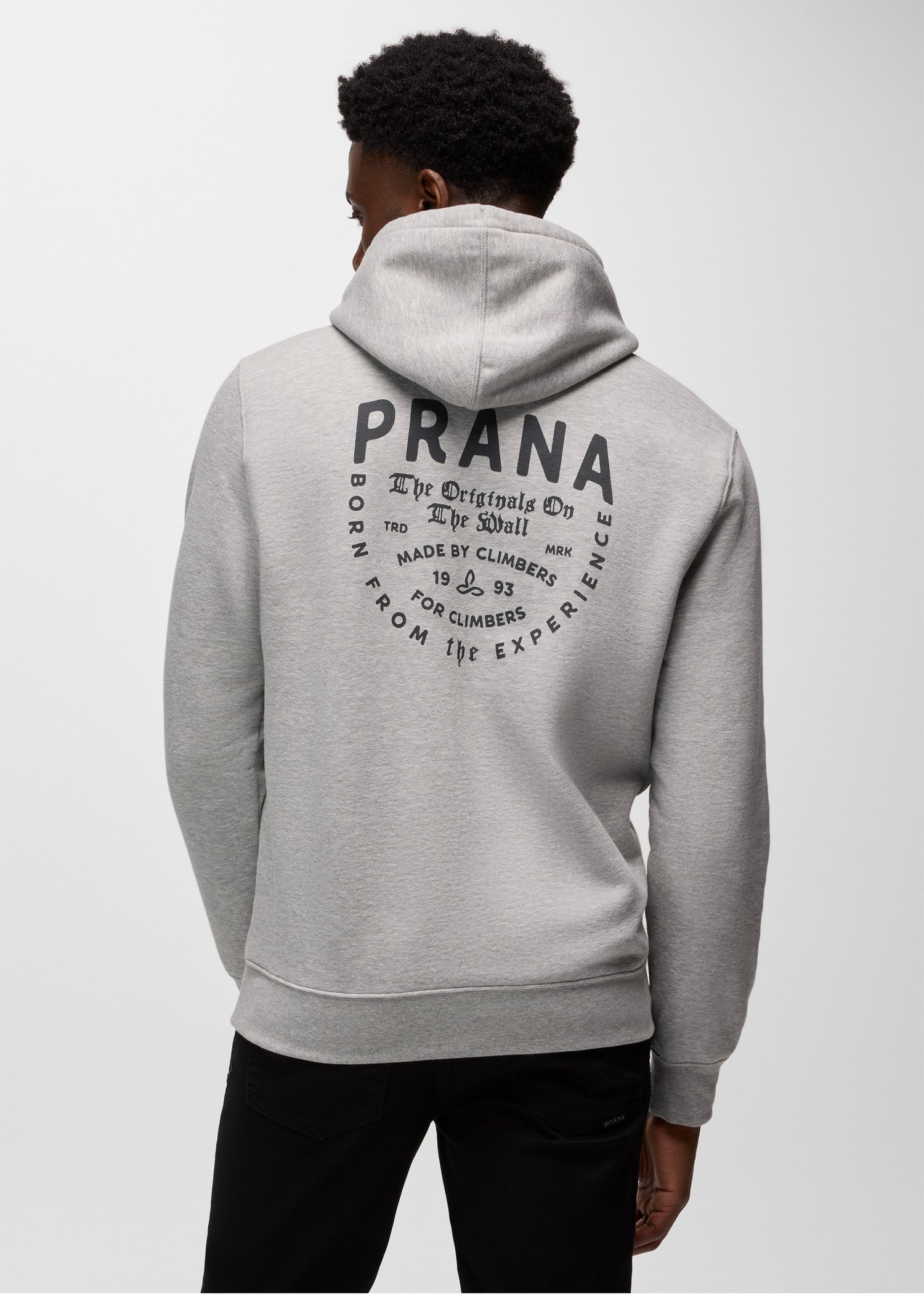 Mens prAna Fleece Graphic Hoodie - Heather Grey Past and Present