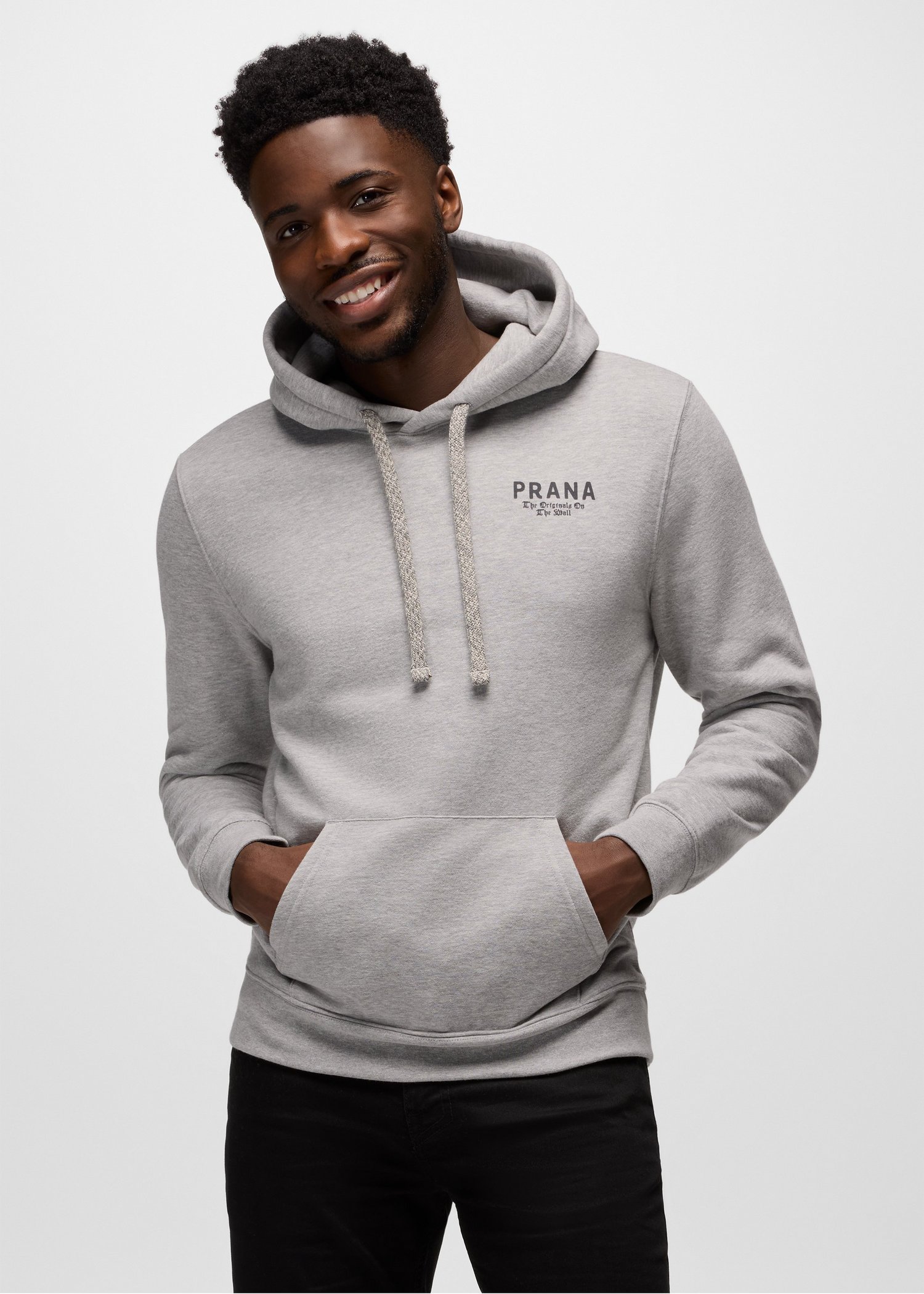 Mens prAna Fleece Graphic Hoodie - Heather Grey Past and Present