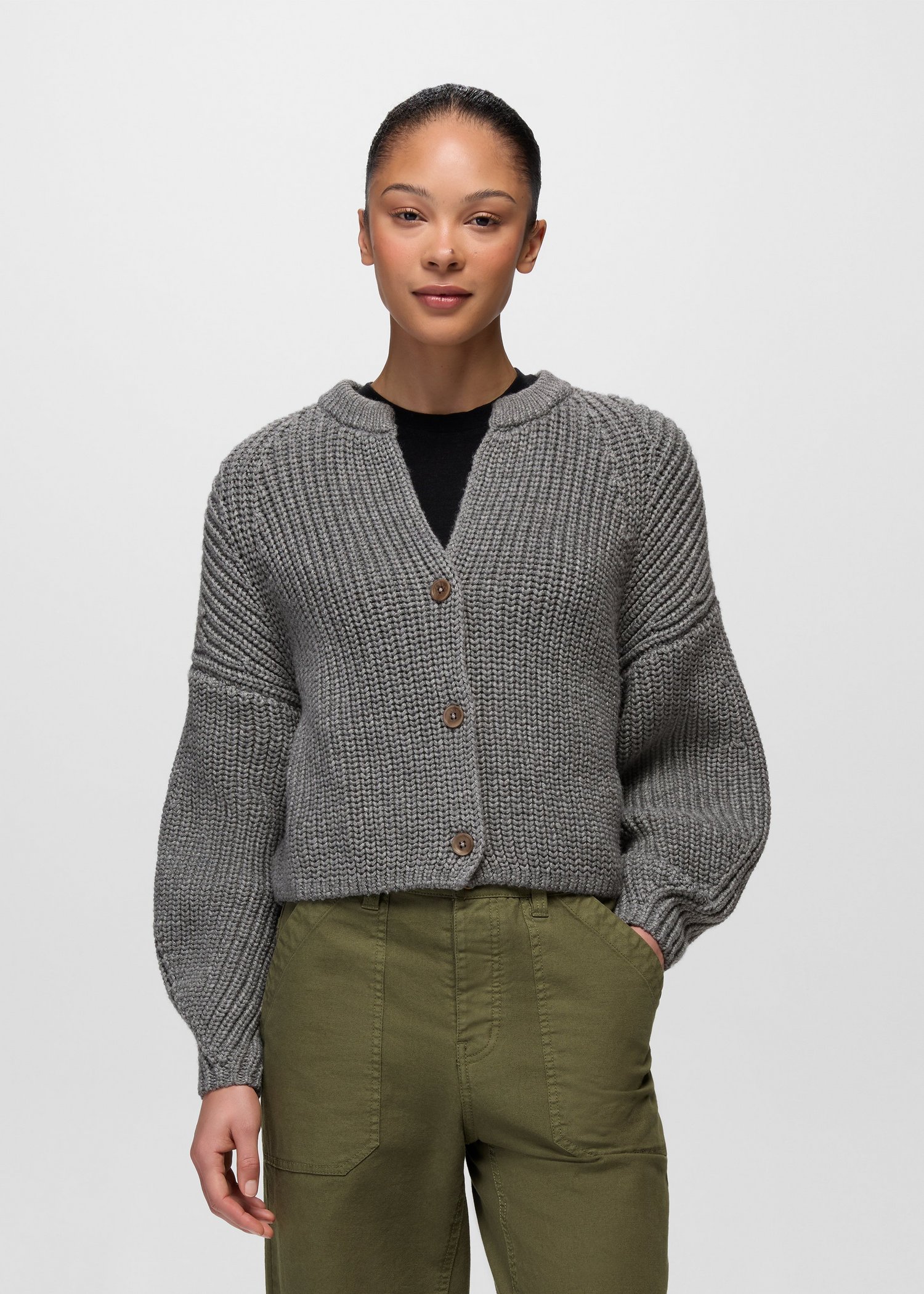 Womens prAna Sunday River Short Cardigan - Heather Grey