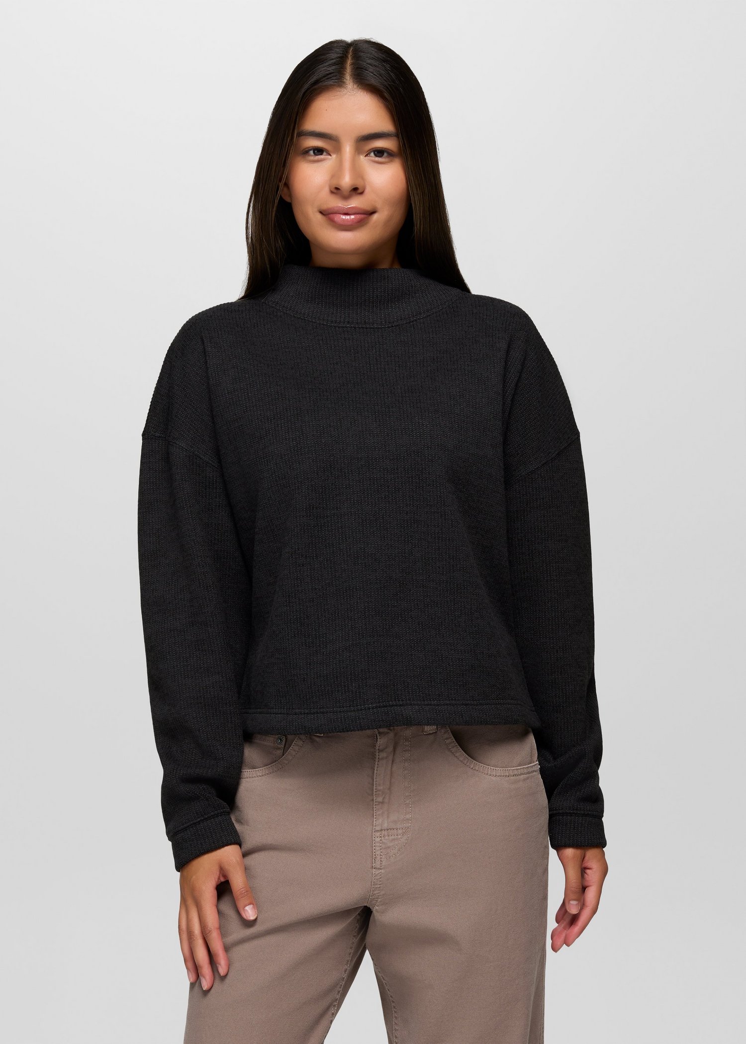 Womens prAna Two Harbors Mockneck Sweater - Black Heather