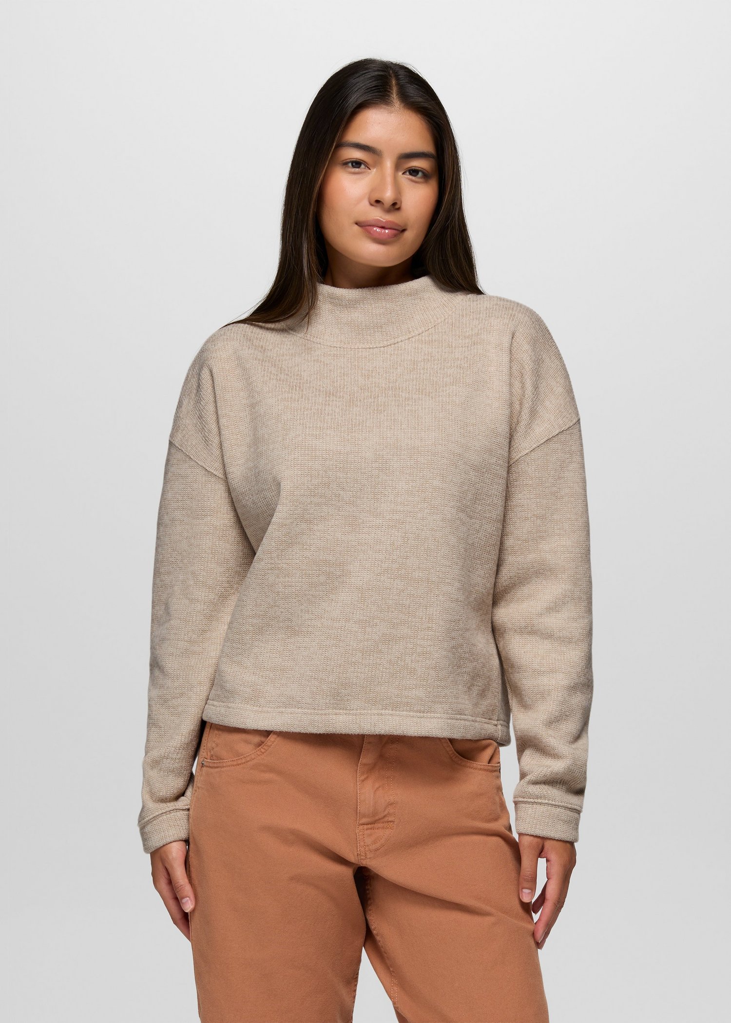 Womens prAna Two Harbors Mockneck Sweater - Oatmeal Heather