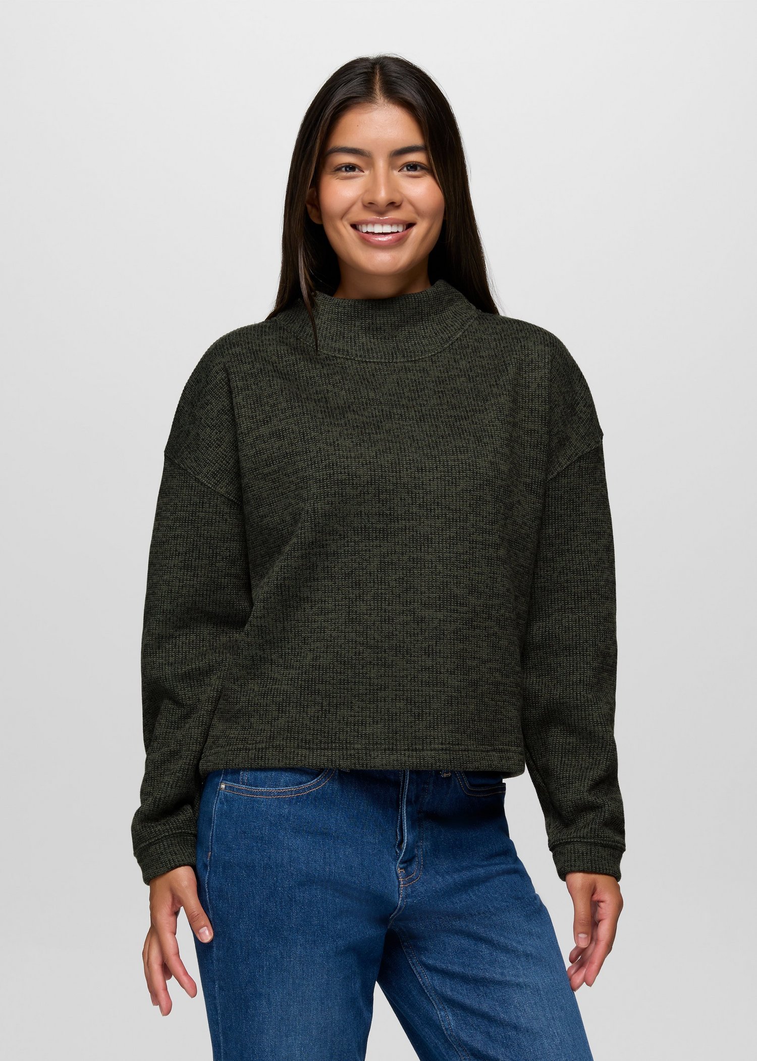 Womens prAna Two Harbors Mockneck Sweater - Spruce Heather