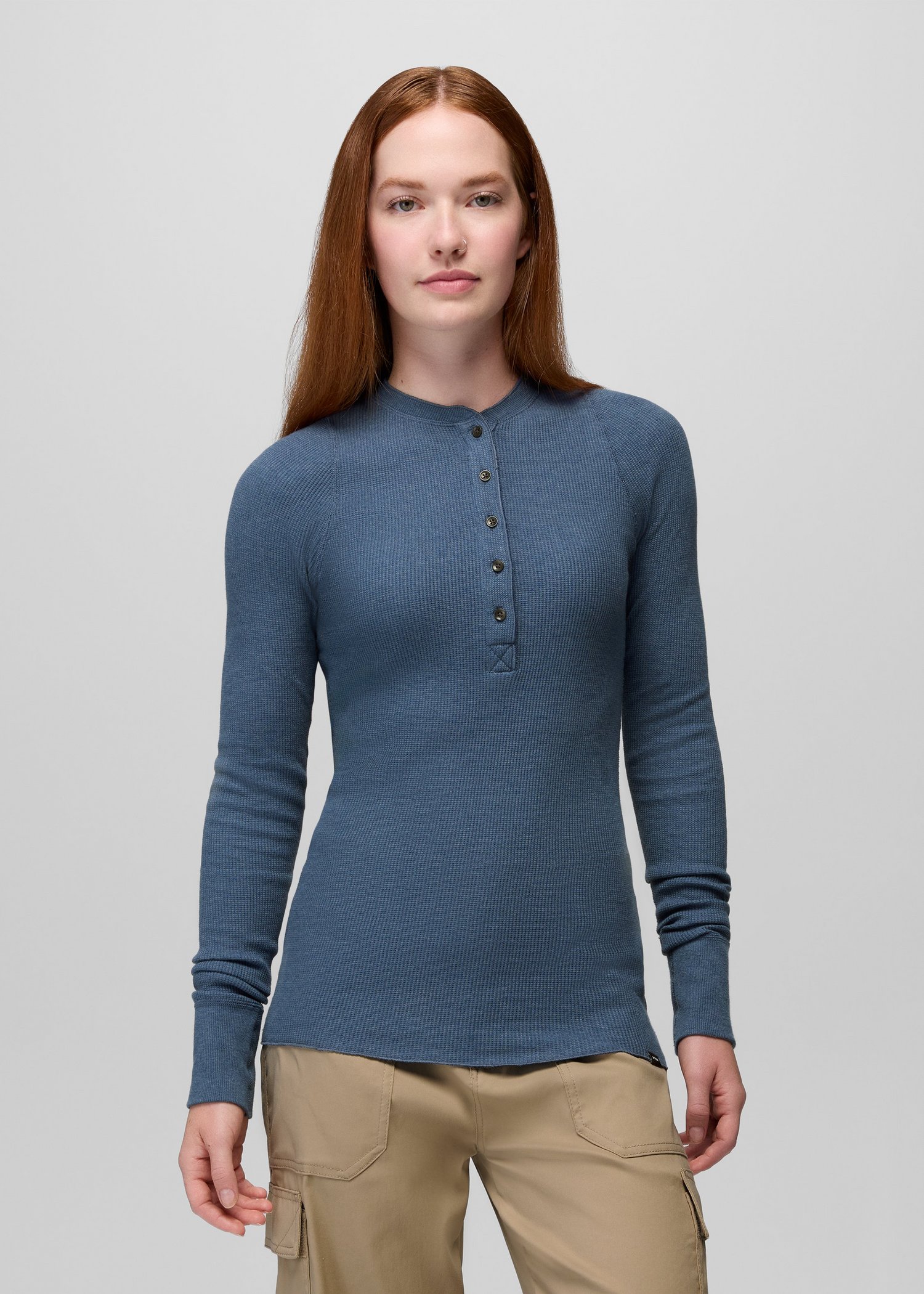 Womens prAna Touchstone Henley - Bluff Blue Heather