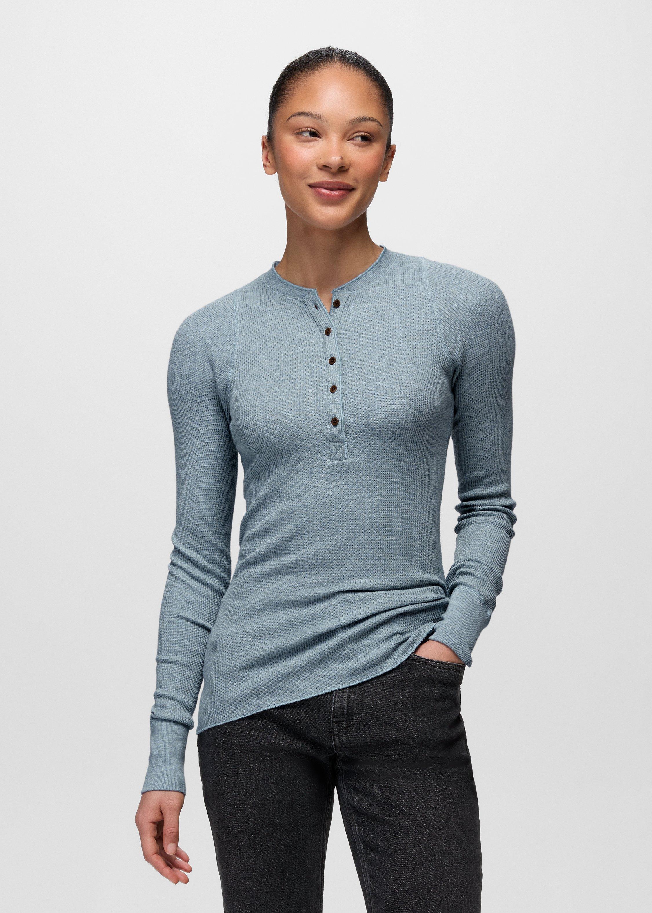 Womens prAna Touchstone Henley - Glacier Skies Heather