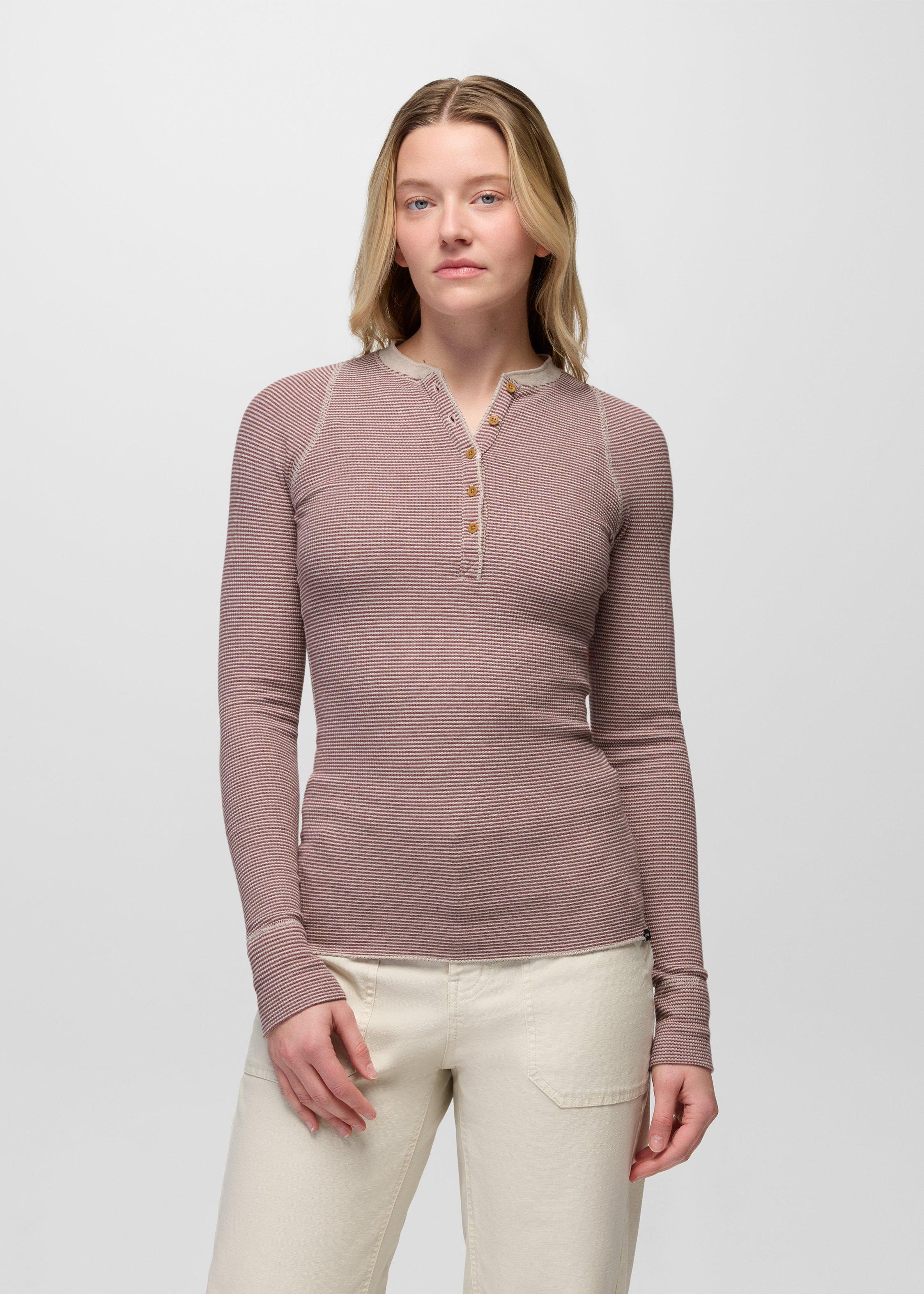 Womens prAna Touchstone Henley - Newberry Heather Stripe