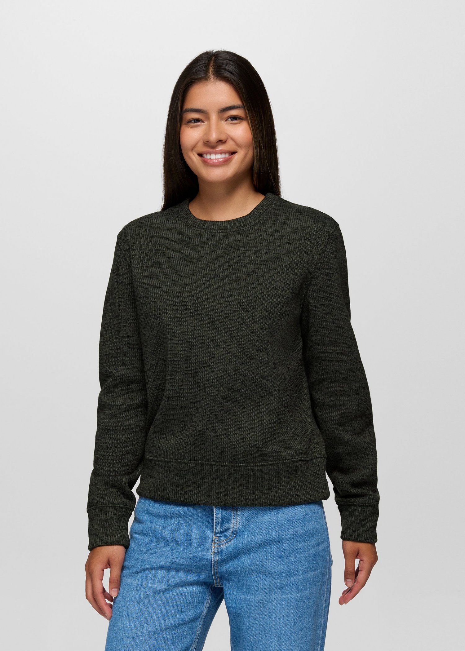 Womens prAna Two Harbors Sweater Crew - Spruce Heather