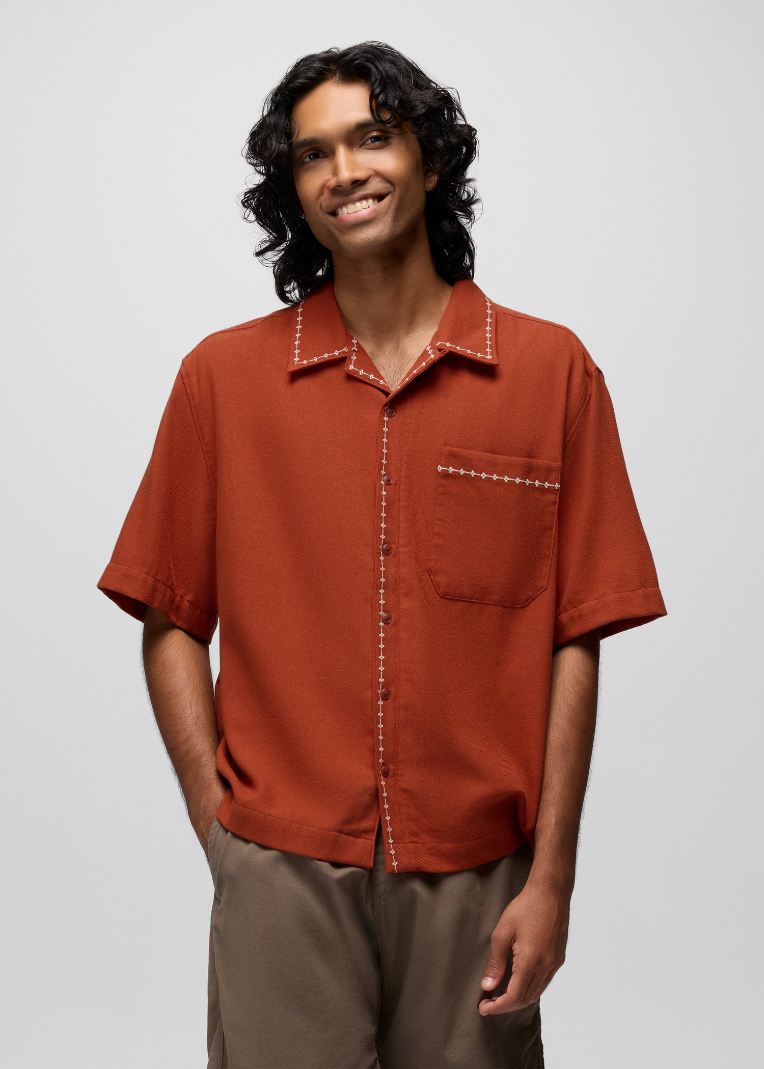 Mens prAna Del Norte Short Sleeve Shirt - Red Ochre
