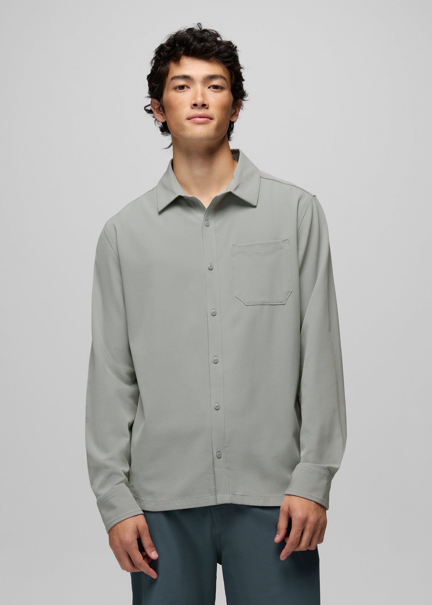 Mens prAna Hybridizer Long Sleeve Shirt - Sterling